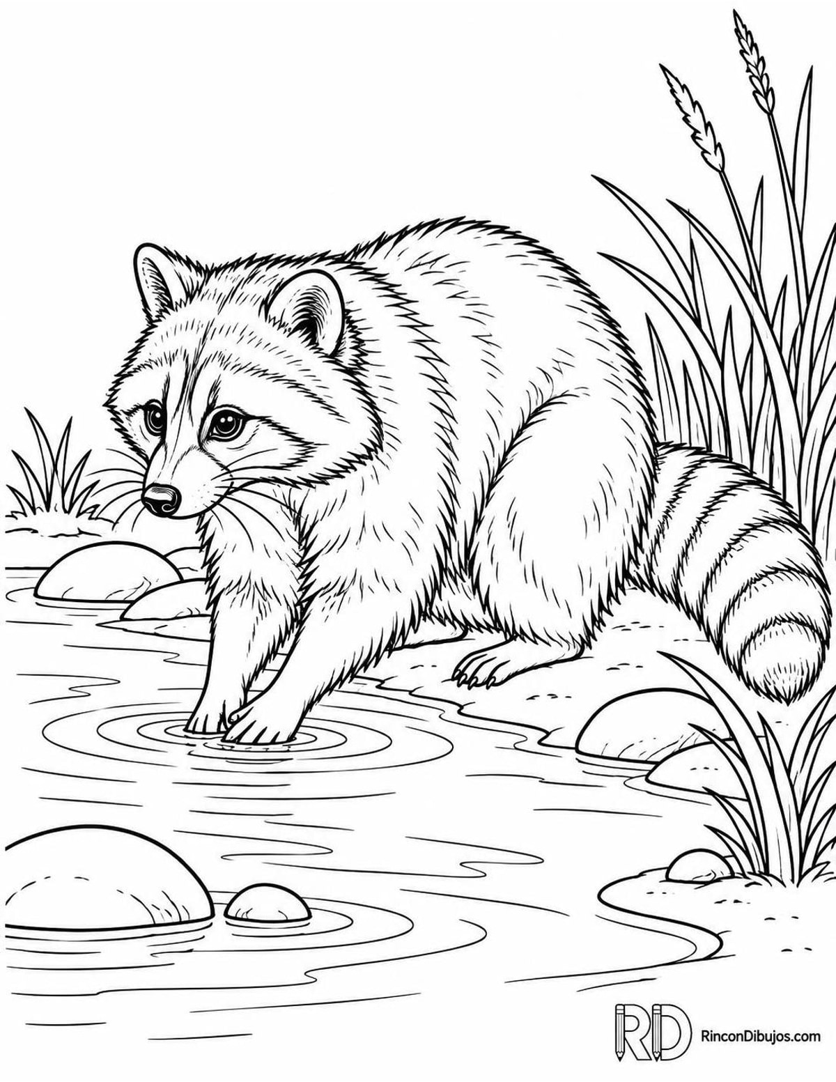 Dibujo de mapache lavando patas para colorear Dibujo de mapache lavando patas para colorear