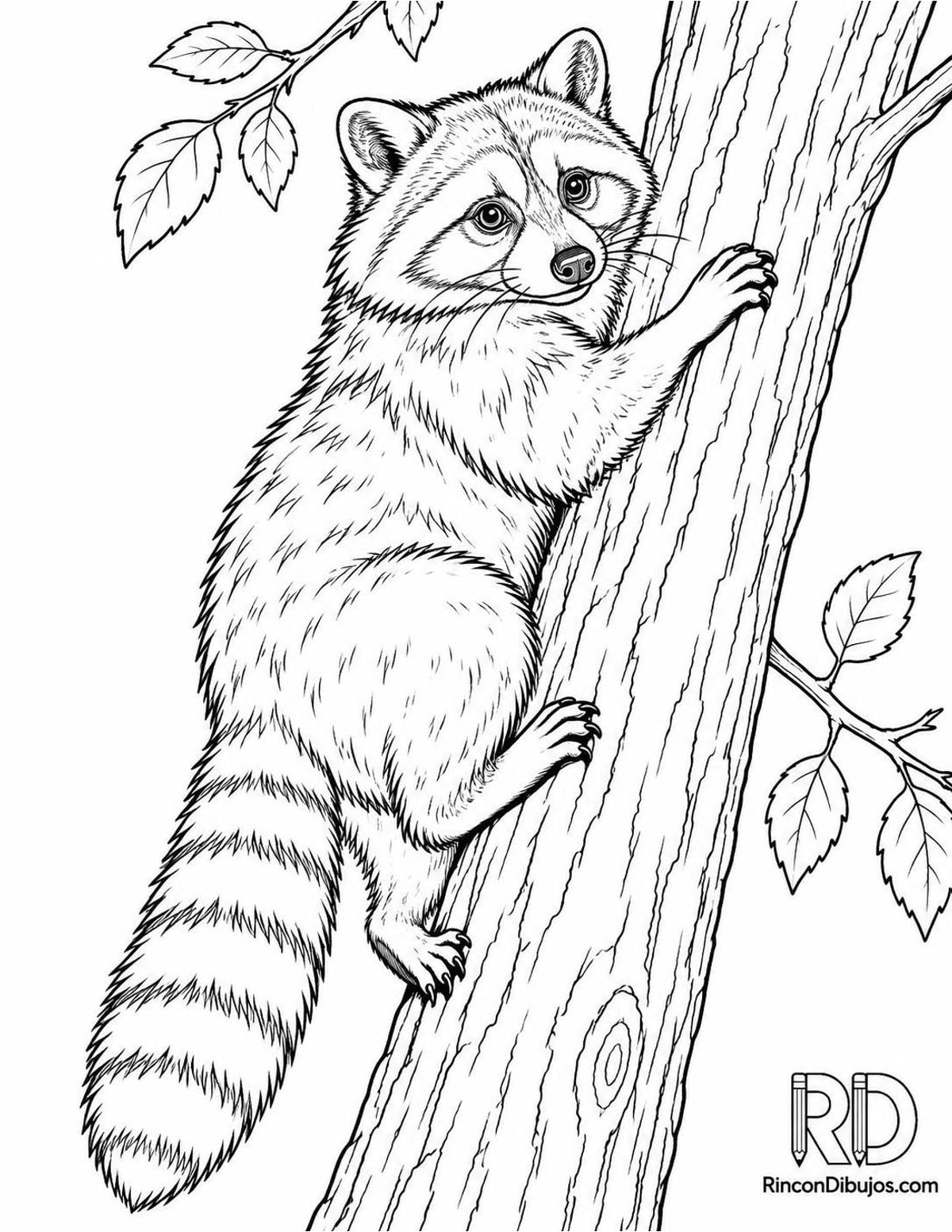 Dibujo de mapache trepando para colorear Dibujo de mapache trepando para colorear