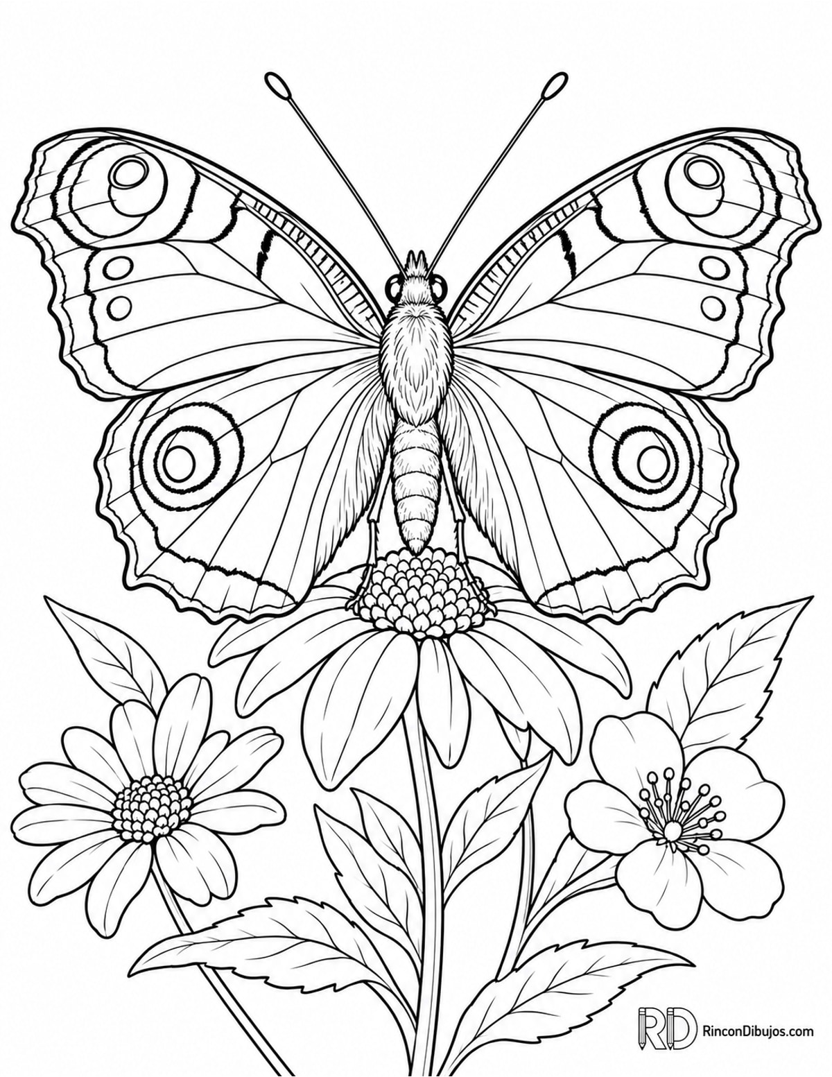 Dibujo de mariposa pavo real para colorear Dibujo de mariposa pavo real para colorear
