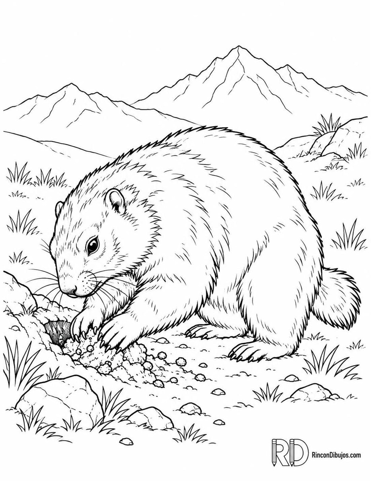 Dibujo de marmota alpina excavando para colorear Dibujo de marmota alpina excavando para colorear