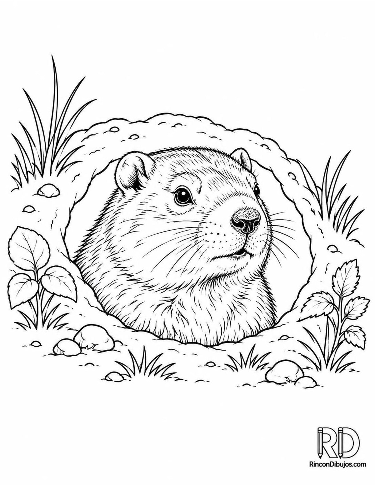 Dibujo de marmota canadiense en madriguera para colorear Dibujo de marmota canadiense en madriguera para colorear