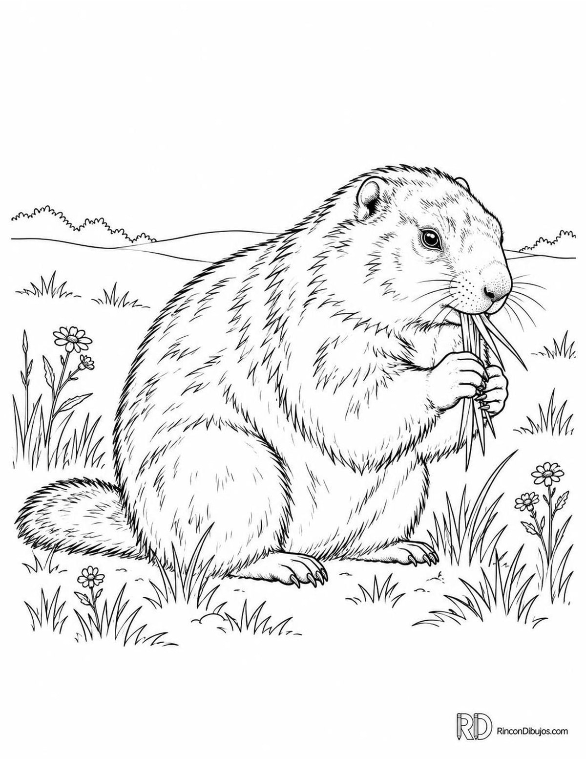 Dibujo de marmota de vientre amarillo comiendo para colorear Dibujo de marmota de vientre amarillo comiendo para colorear