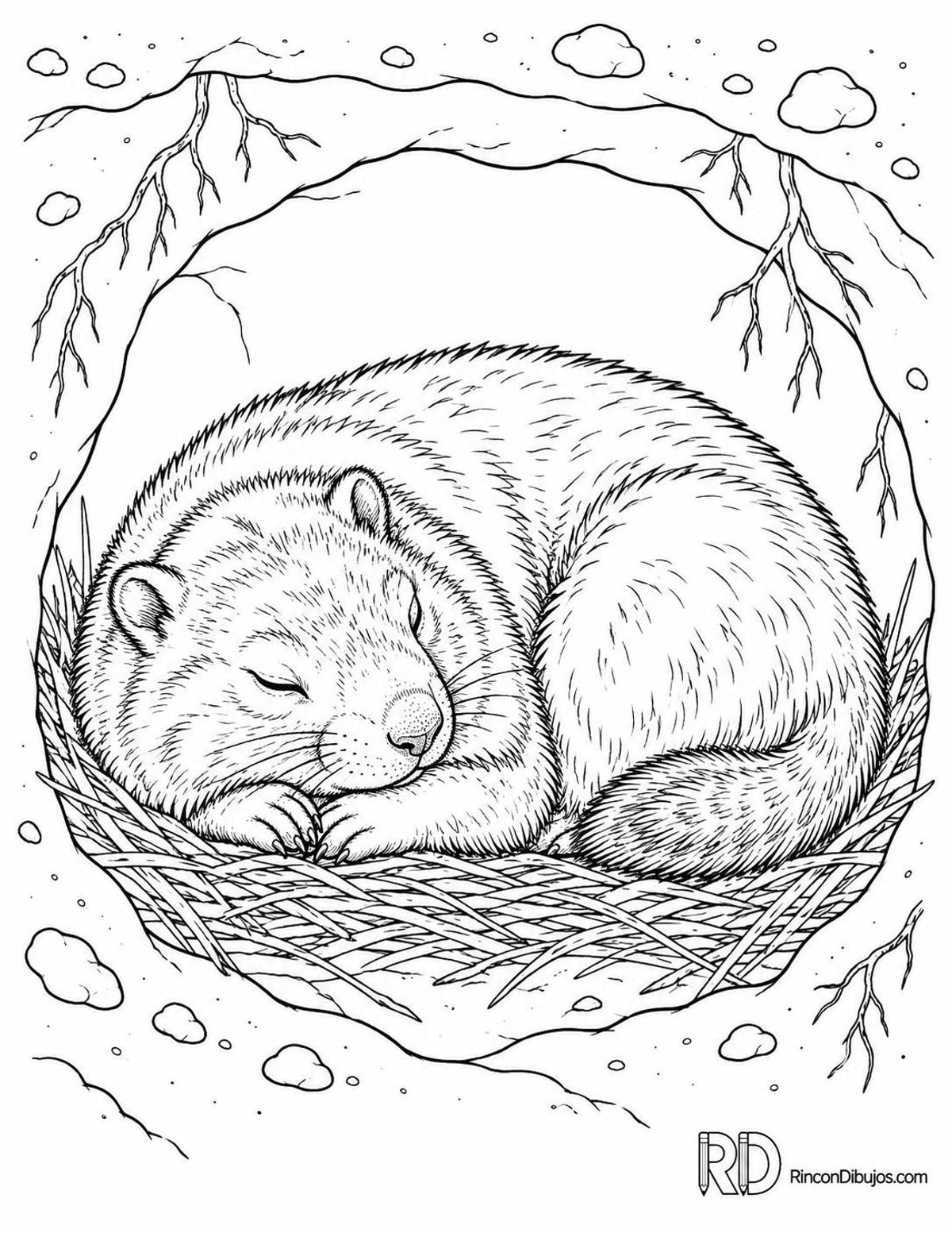Dibujo de marmota de vientre amarillo durmiendo para colorear Dibujo de marmota de vientre amarillo durmiendo para colorear