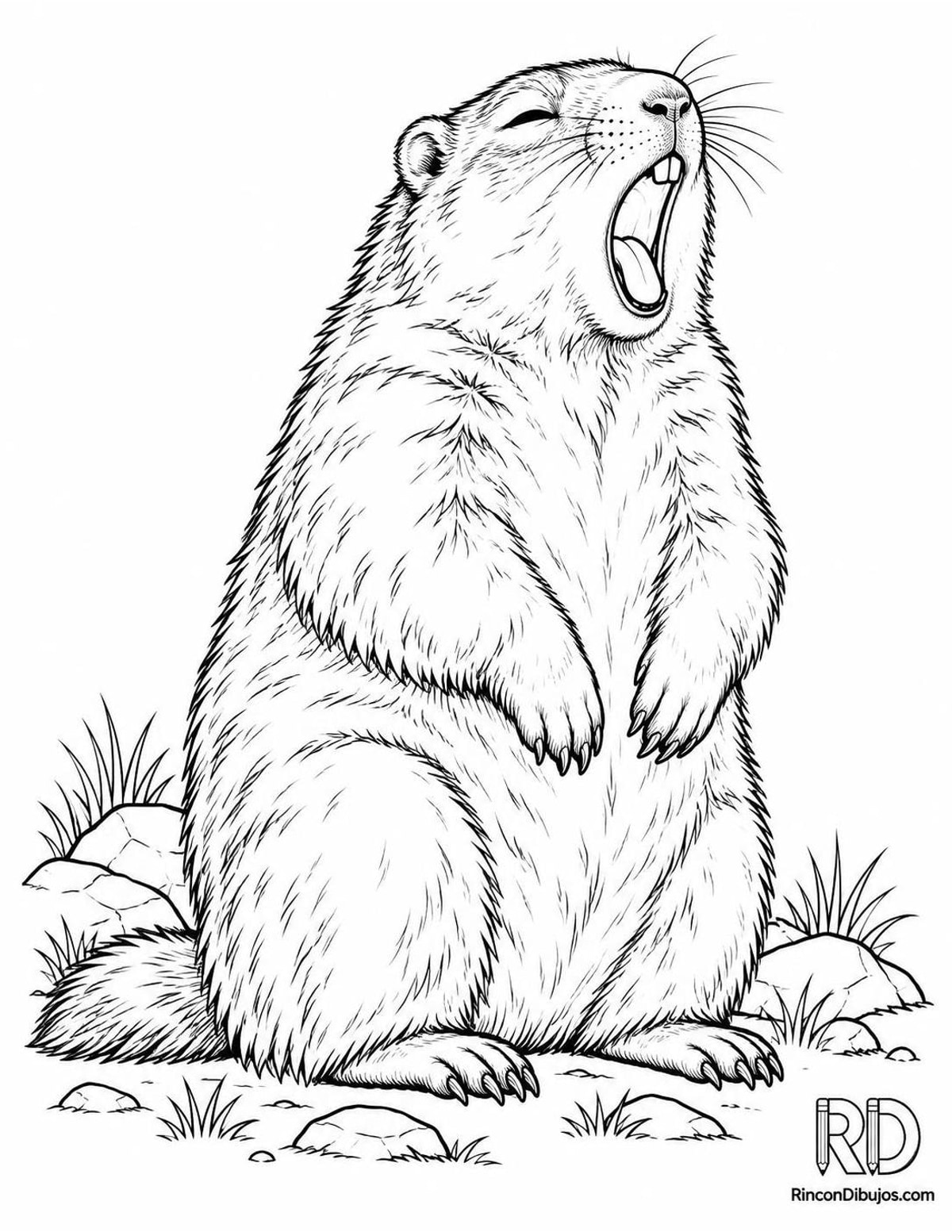 Dibujo de marmota del Himalaya bostezando para colorear Dibujo de marmota del Himalaya bostezando para colorear