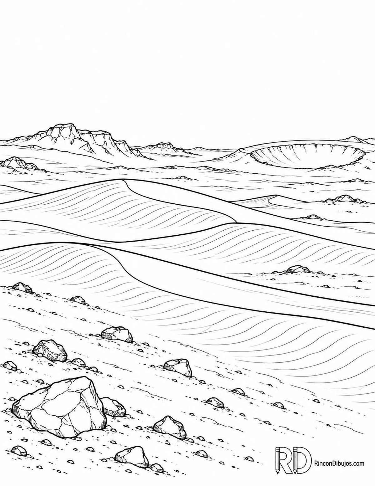 Dibujo de Marte con dunas para colorear Dibujo de Marte con dunas para colorear