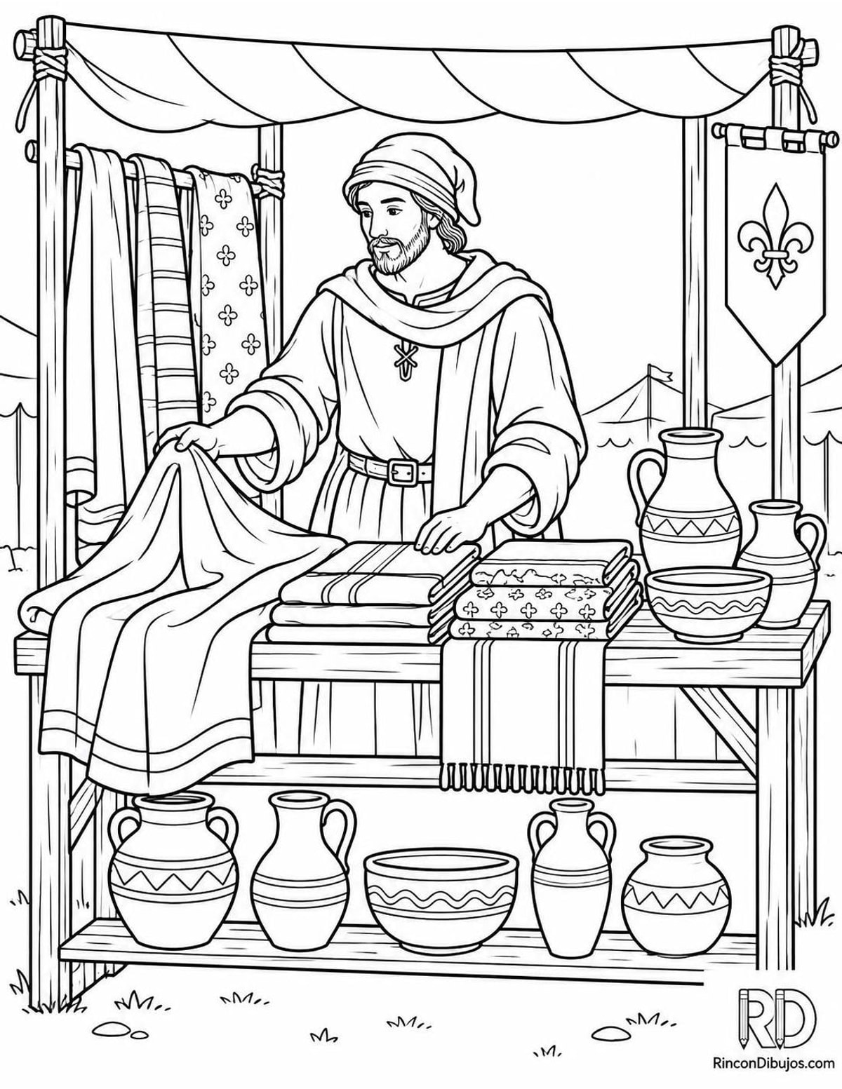 Dibujo de mercader medieval para colorear Dibujo de mercader medieval para colorear