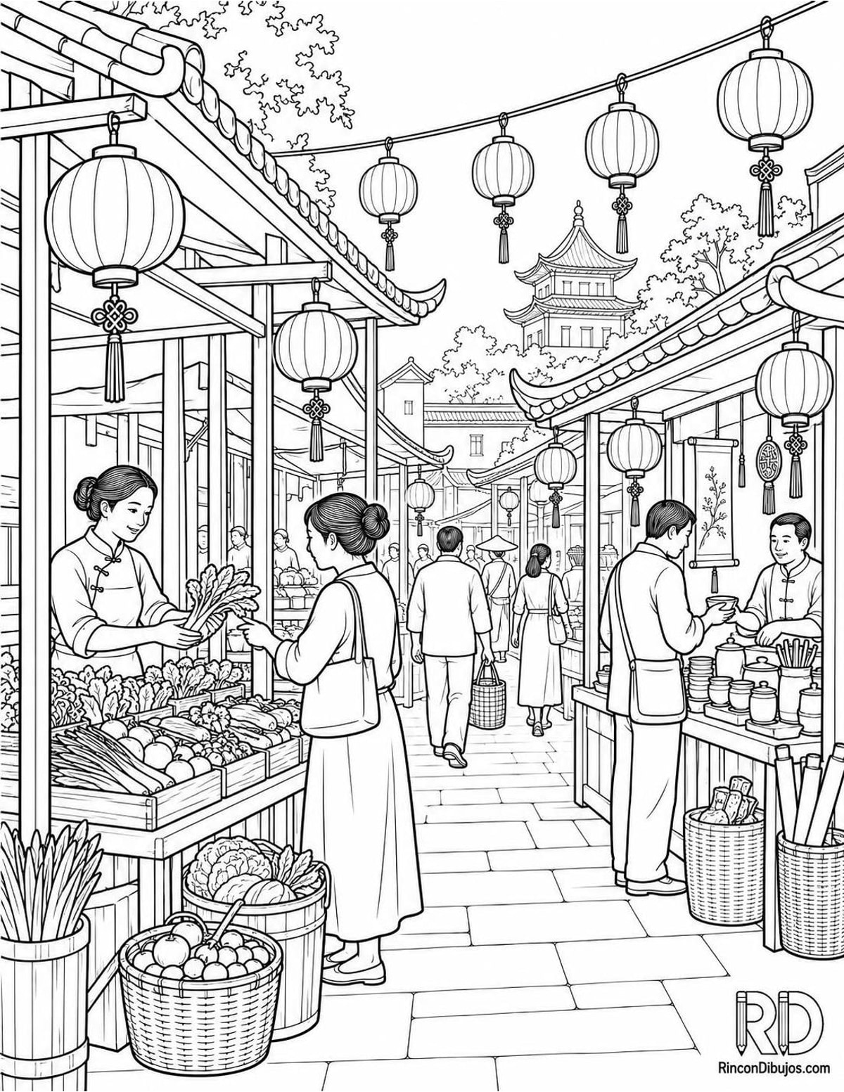 Dibujo de mercado chino para colorear Dibujo de mercado chino para colorear