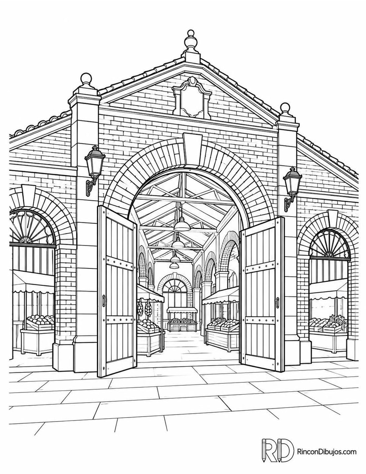 Dibujo de mercado cubierto para colorear