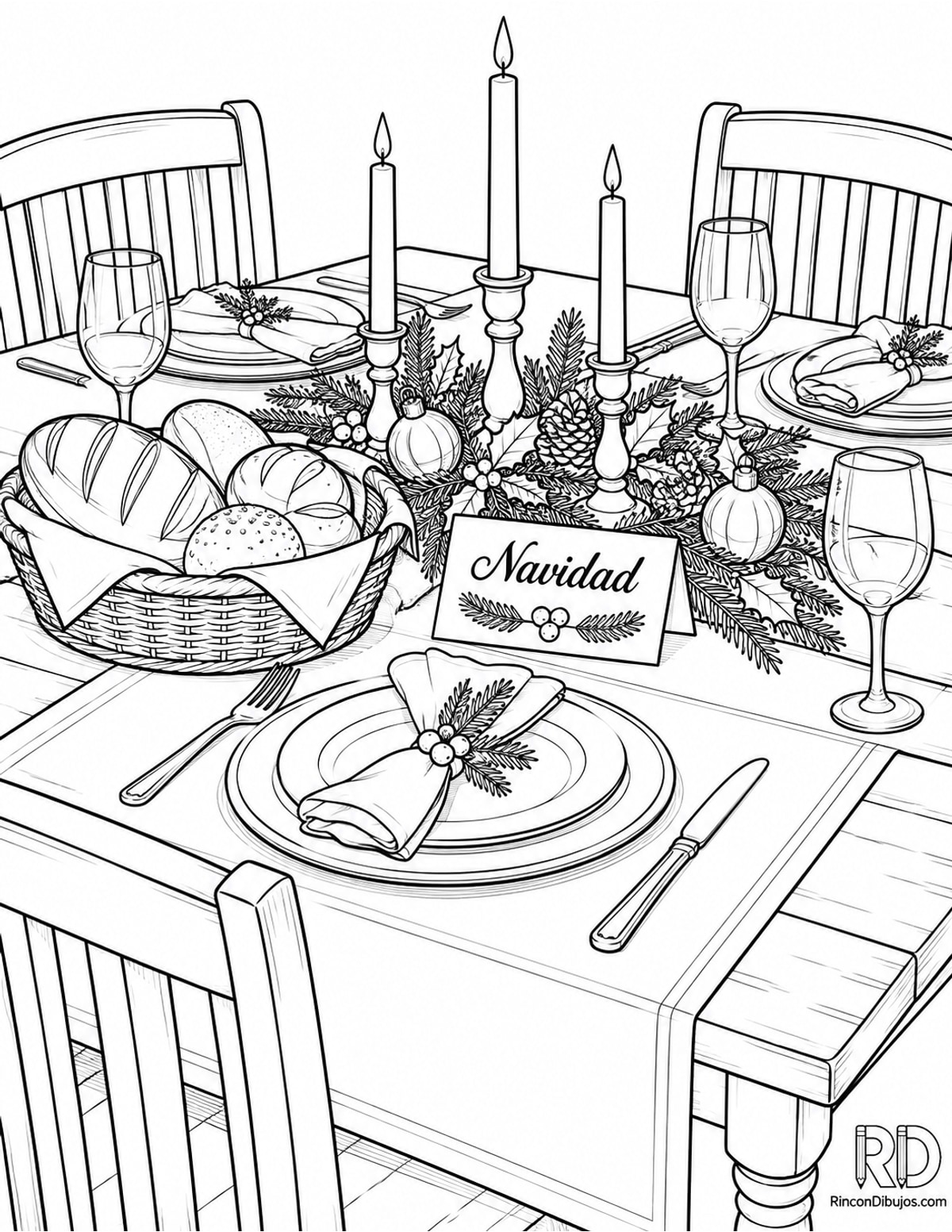 Dibujo de mesa de Navidad para colorear Dibujo de mesa de Navidad para colorear