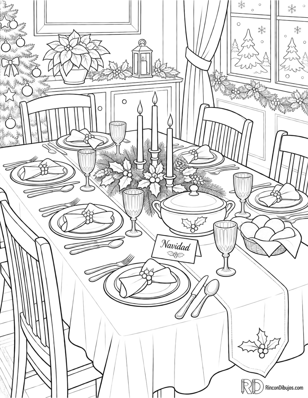 Dibujo de mesa Navidad para colorear