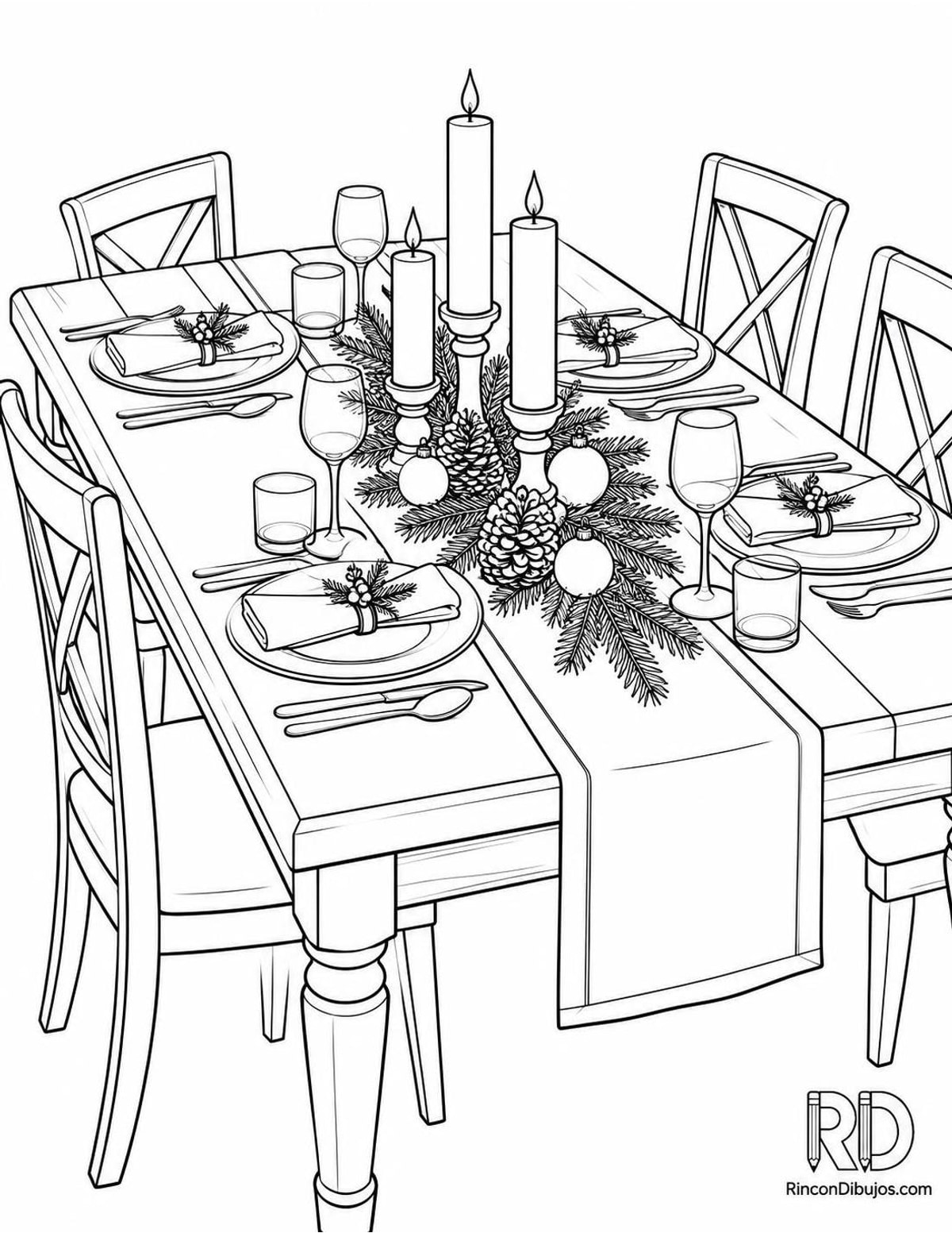Dibujo de mesa navideña para colorear Dibujo de mesa navideña para colorear