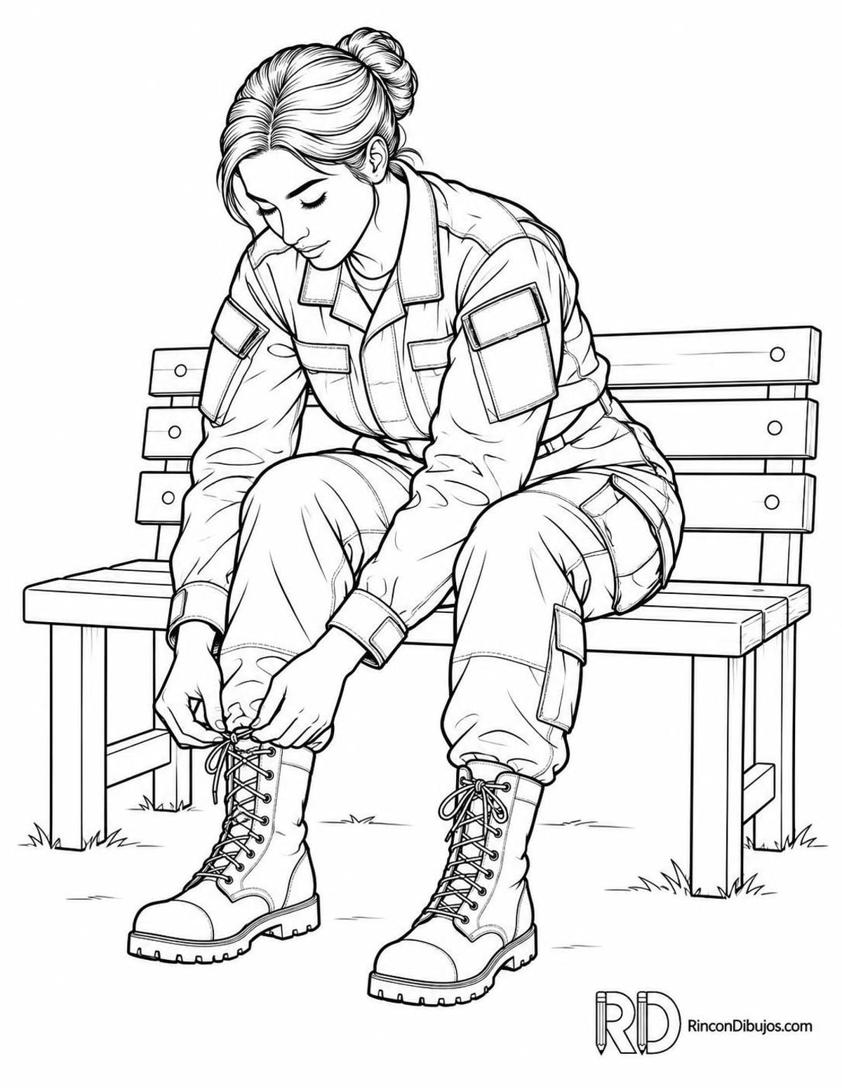 Dibujo de militar calzándose para colorear Dibujo de militar calzándose para colorear