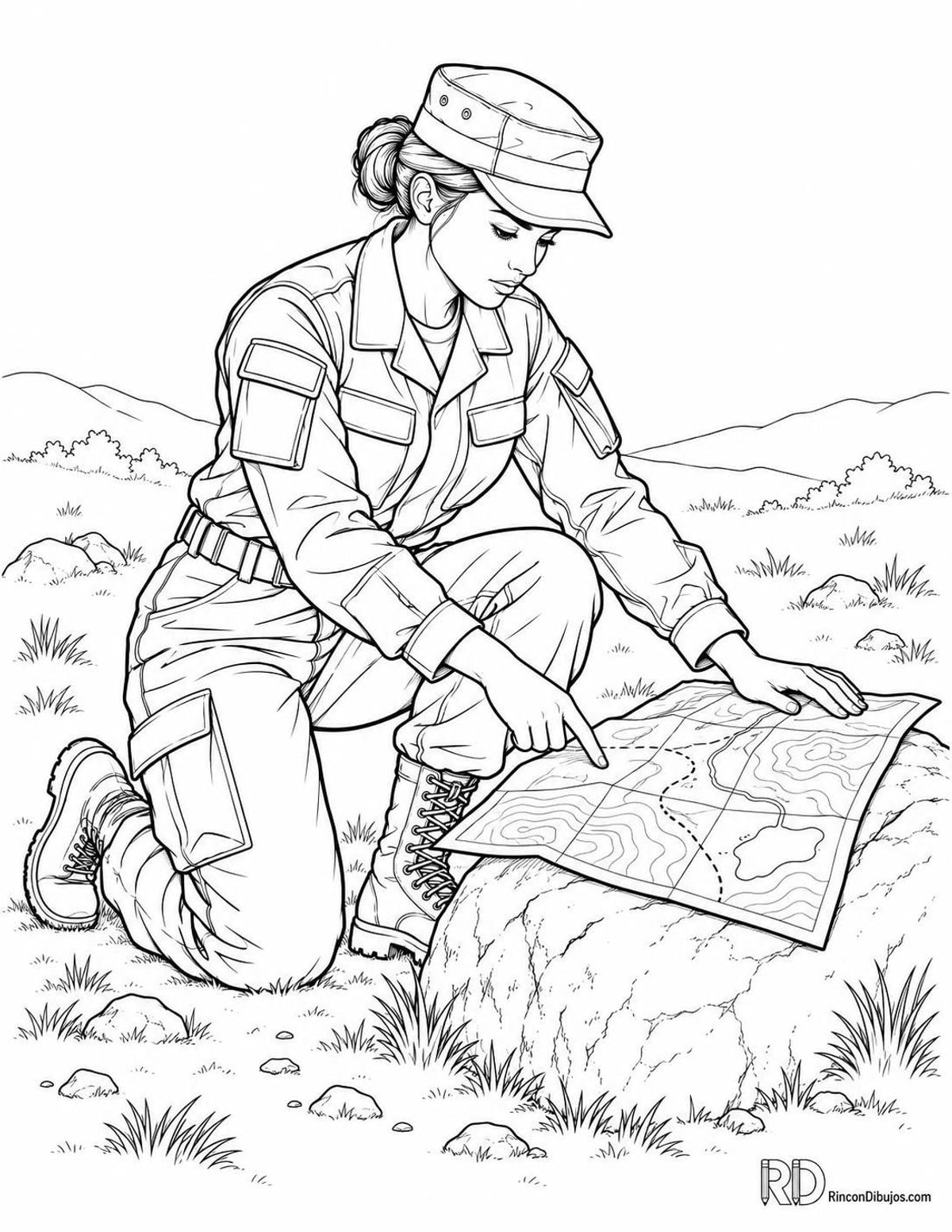 Dibujo de militar con mapa para colorear Dibujo de militar con mapa para colorear