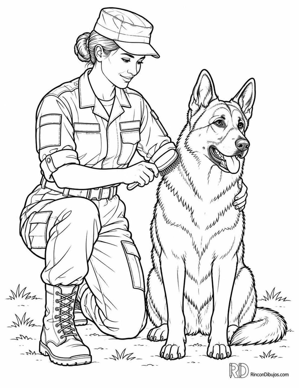 Dibujo de militar con perro para colorear Dibujo de militar con perro para colorear