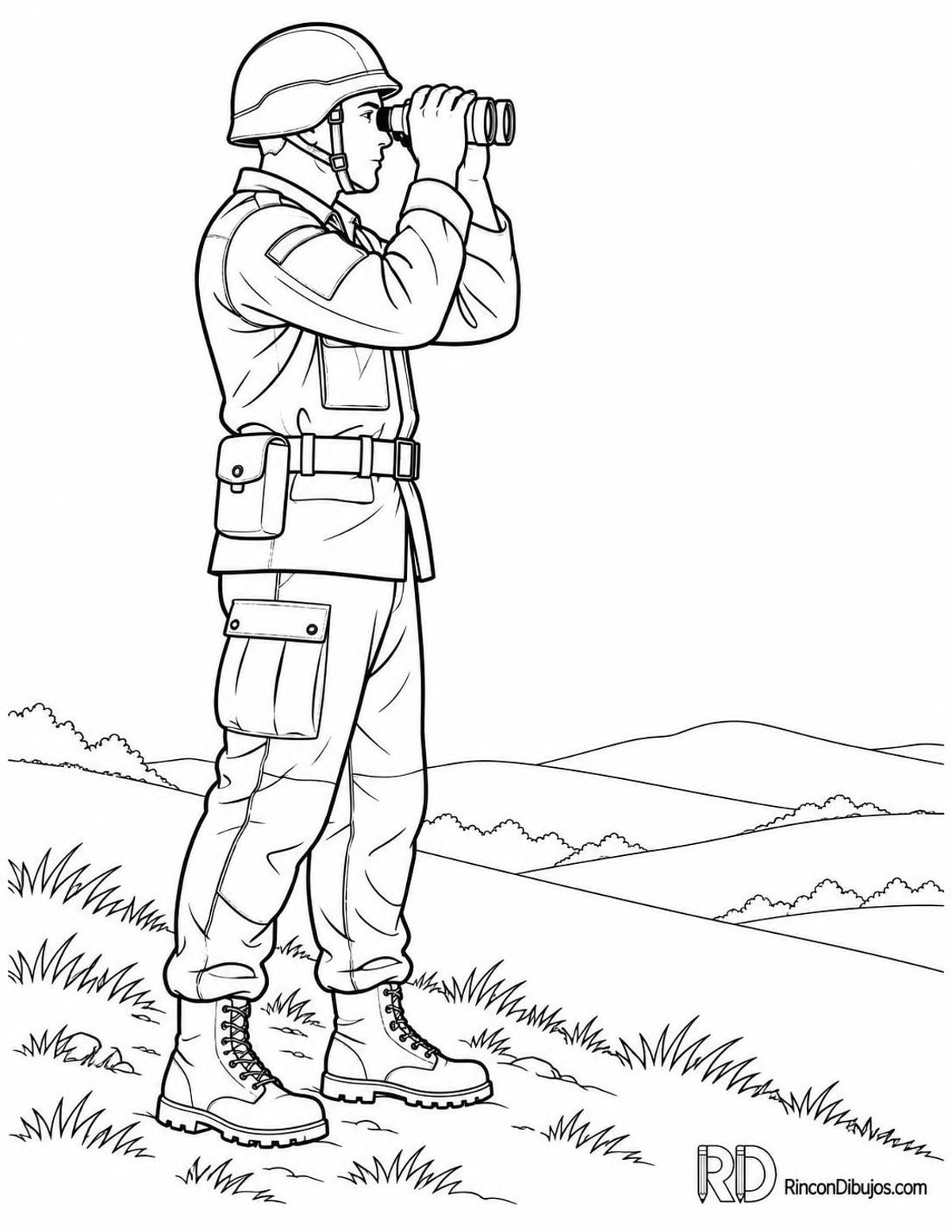 Dibujo de militar con prismáticos para colorear Dibujo de militar con prismáticos para colorear