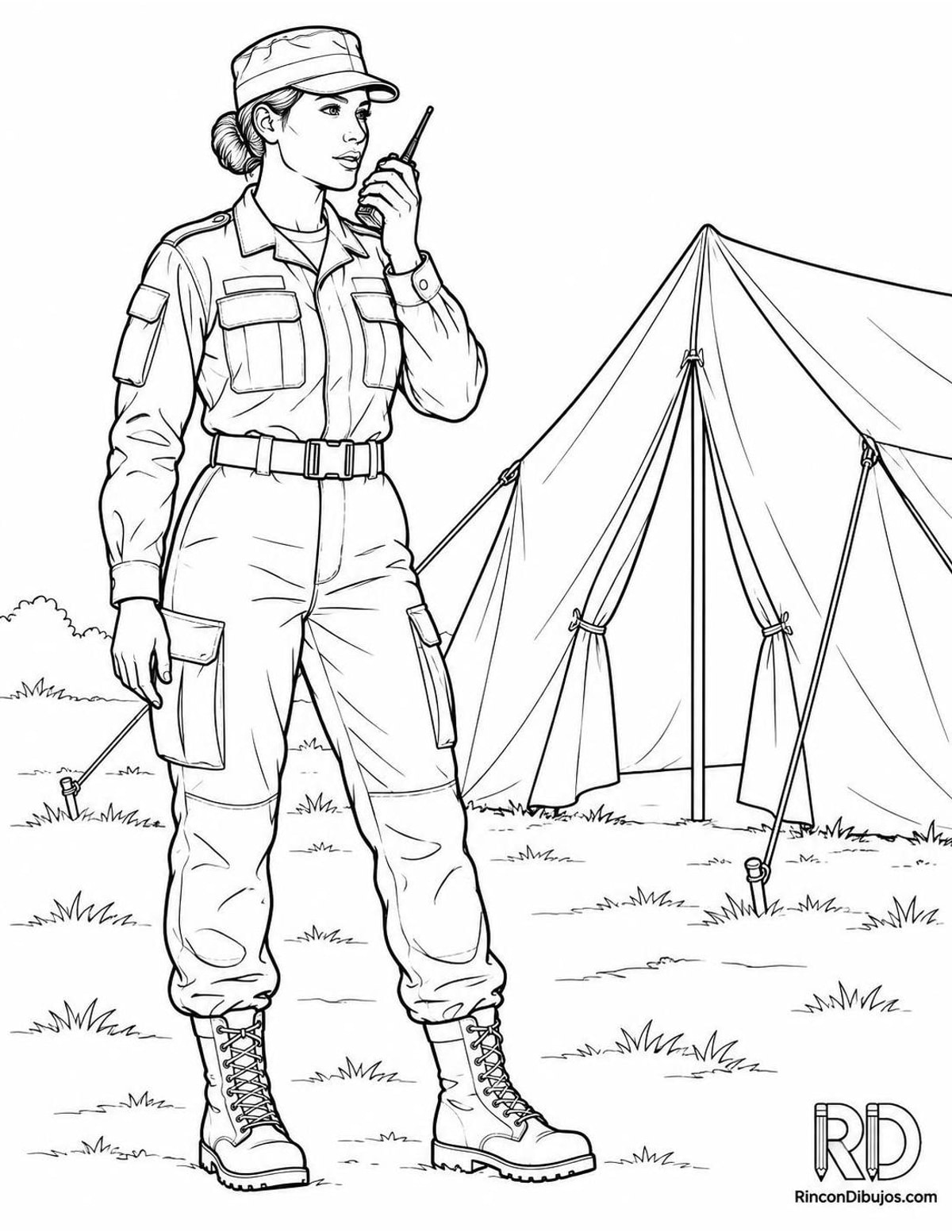 Dibujo de militar con radio para colorear Dibujo de militar con radio para colorear