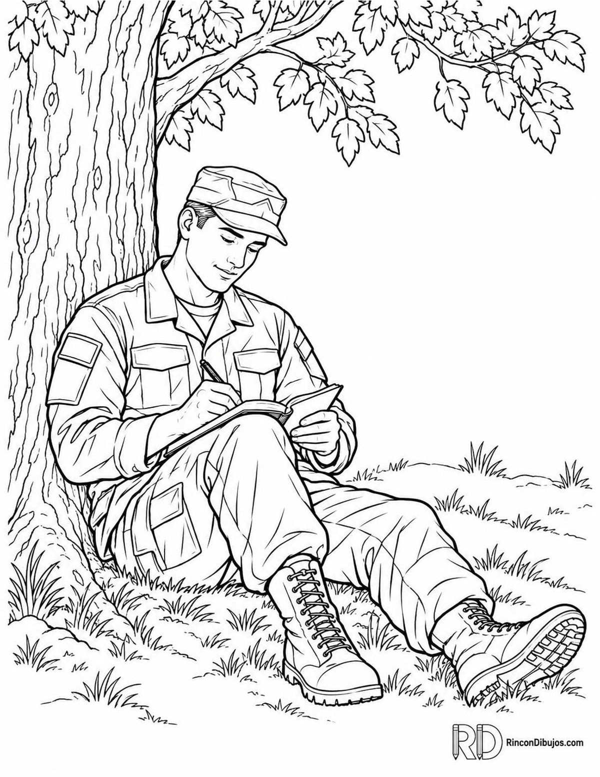 Dibujo de militar escribiendo para colorear Dibujo de militar escribiendo para colorear