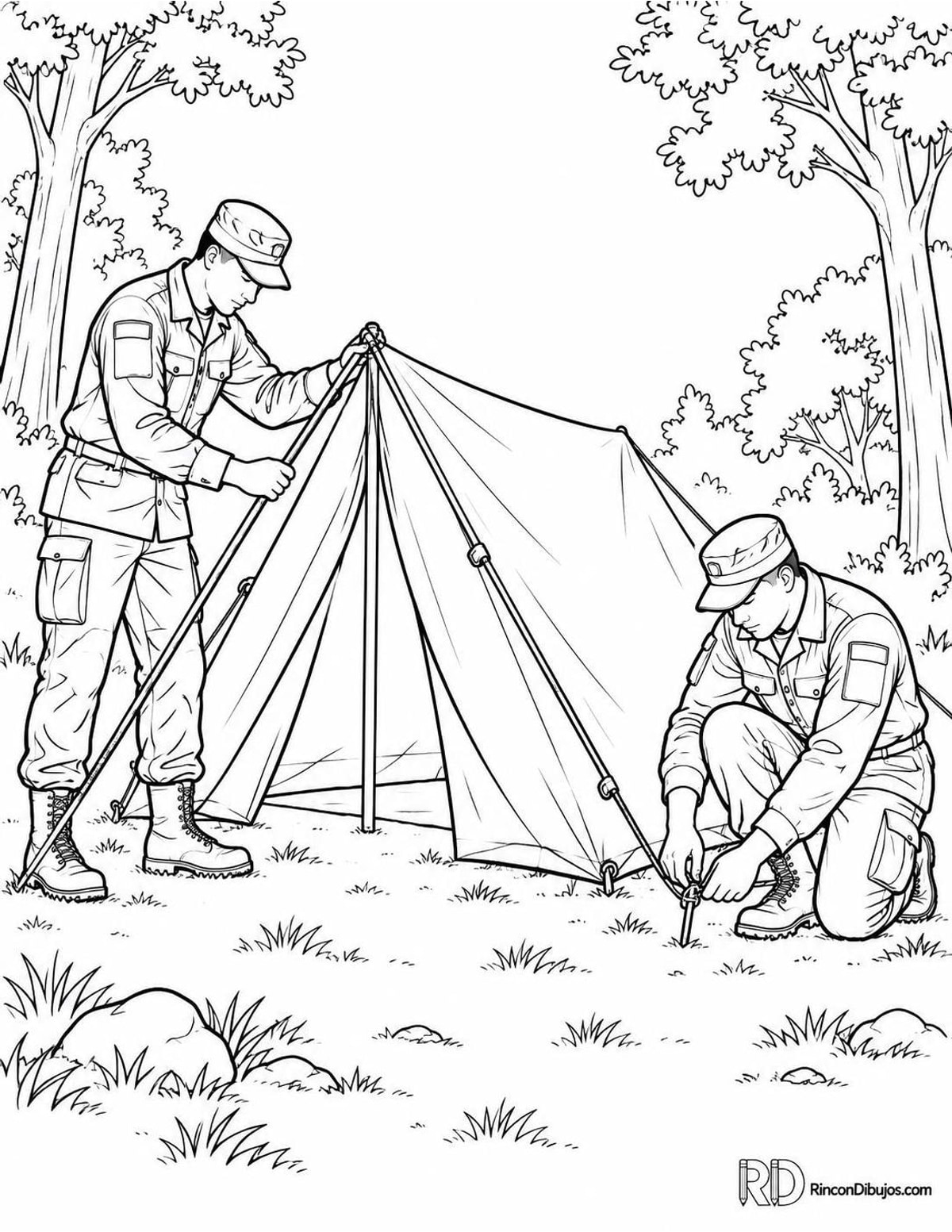 Dibujo de militares acampando para colorear Dibujo de militares acampando para colorear