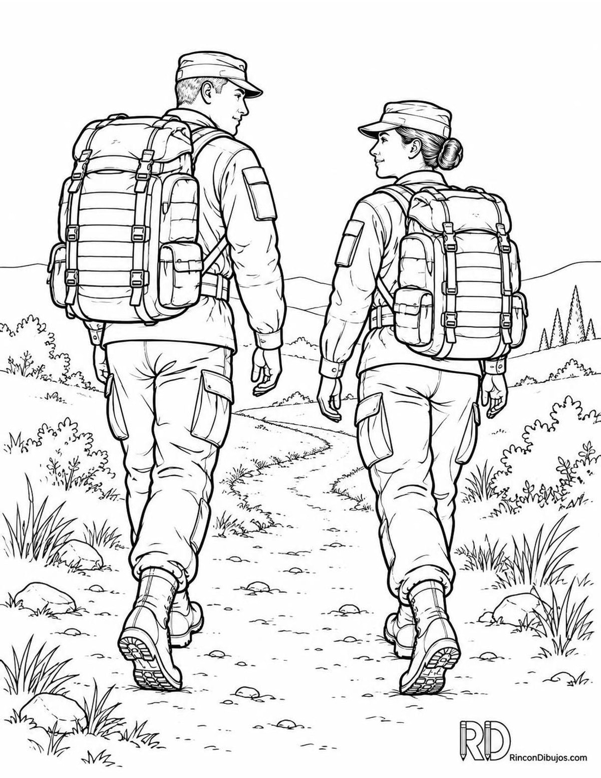 Dibujo de militares caminando para colorear Dibujo de militares caminando para colorear