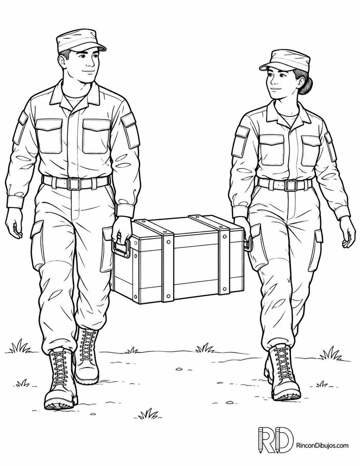Dibujo de militares transportando suministros para colorear Dibujo de militares transportando suministros para colorear
