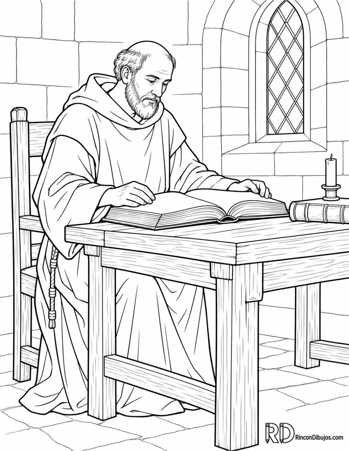 Dibujo de monje medieval para colorear Dibujo de monje medieval para colorear