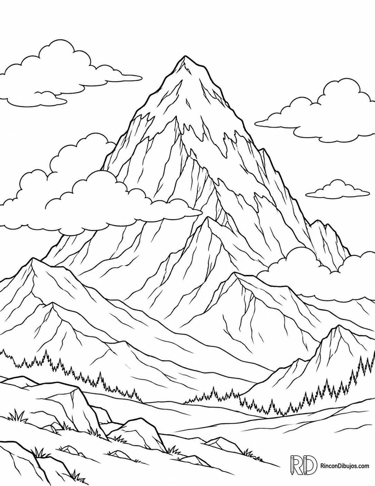 Dibujo de montaña nevada para colorear Dibujo de montaña nevada para colorear
