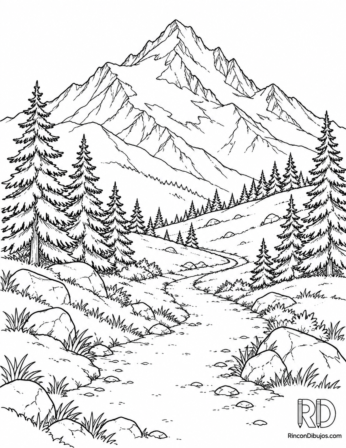 Dibujo de montaña nevada para colorear Dibujo de montaña nevada para colorear