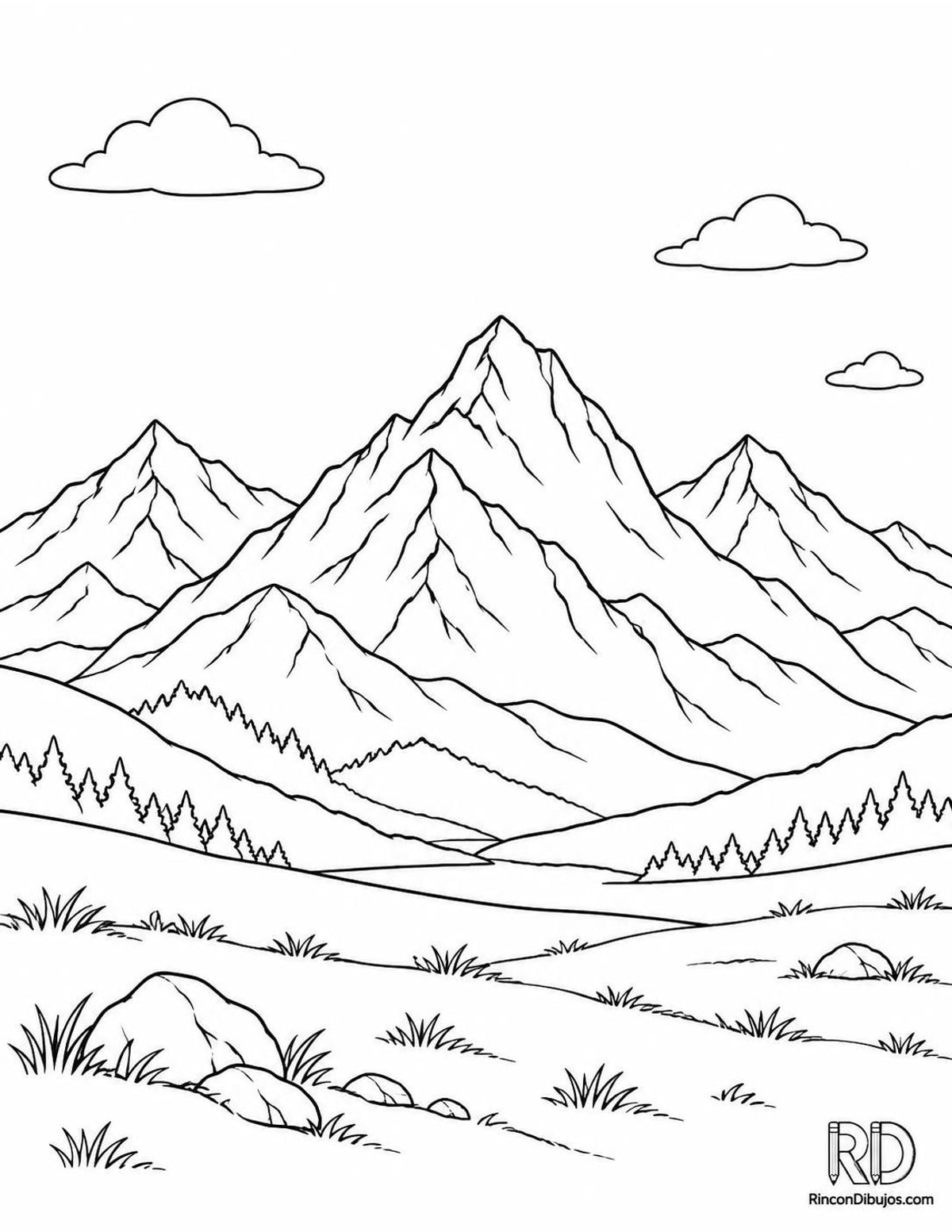 Dibujo de montañas con cielo para colorear Dibujo de montañas con cielo para colorear
