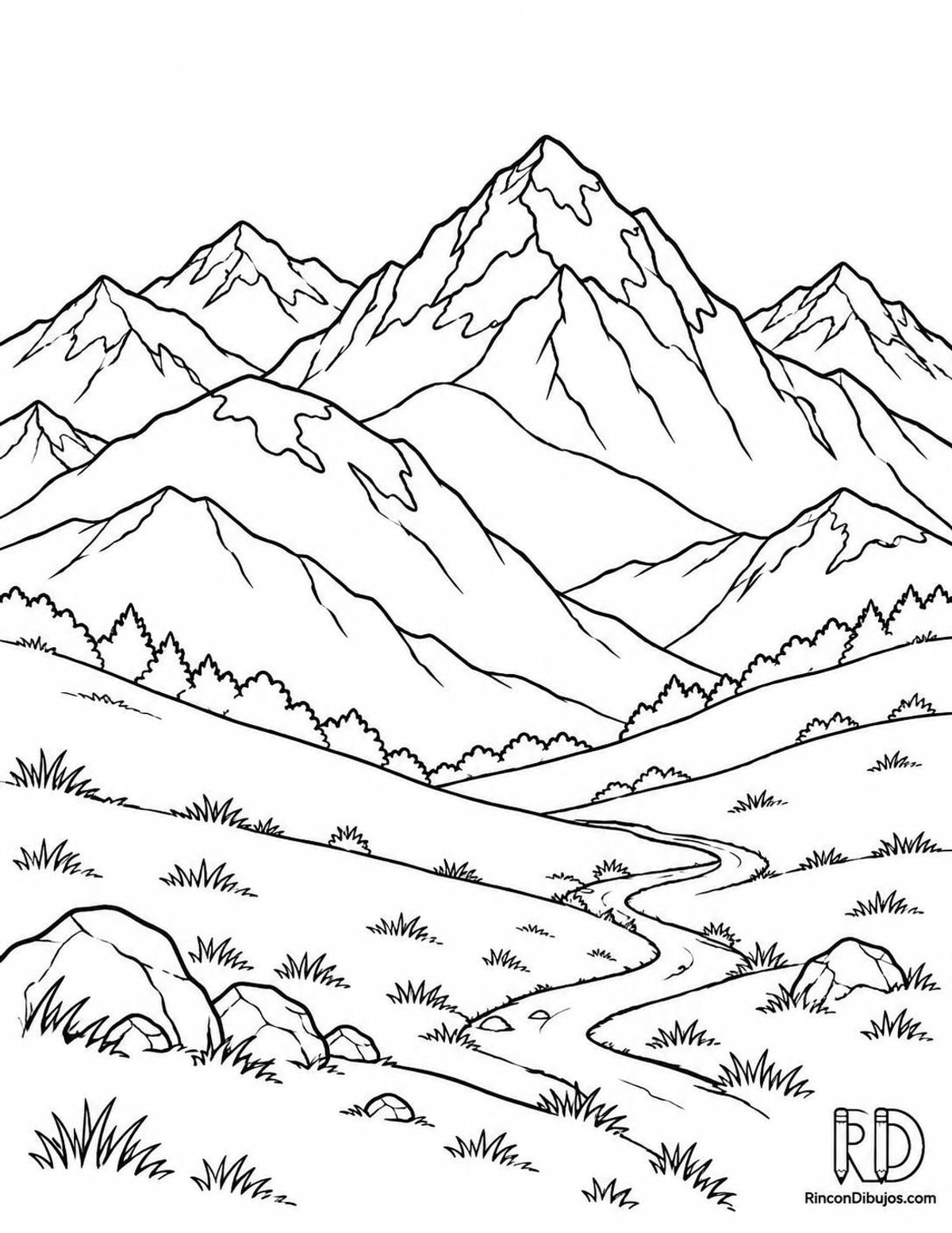 Dibujo de montañas con nieve para colorear Dibujo de montañas con nieve para colorear