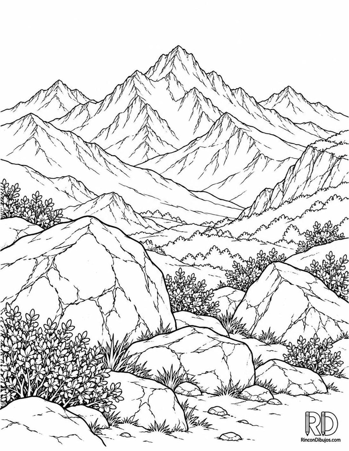 Dibujo de montañas con rocas para colorear Dibujo de montañas con rocas para colorear