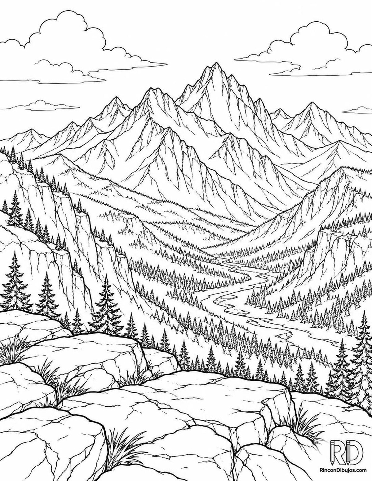 Dibujo de montañas escarpadas para colorear Dibujo de montañas escarpadas para colorear