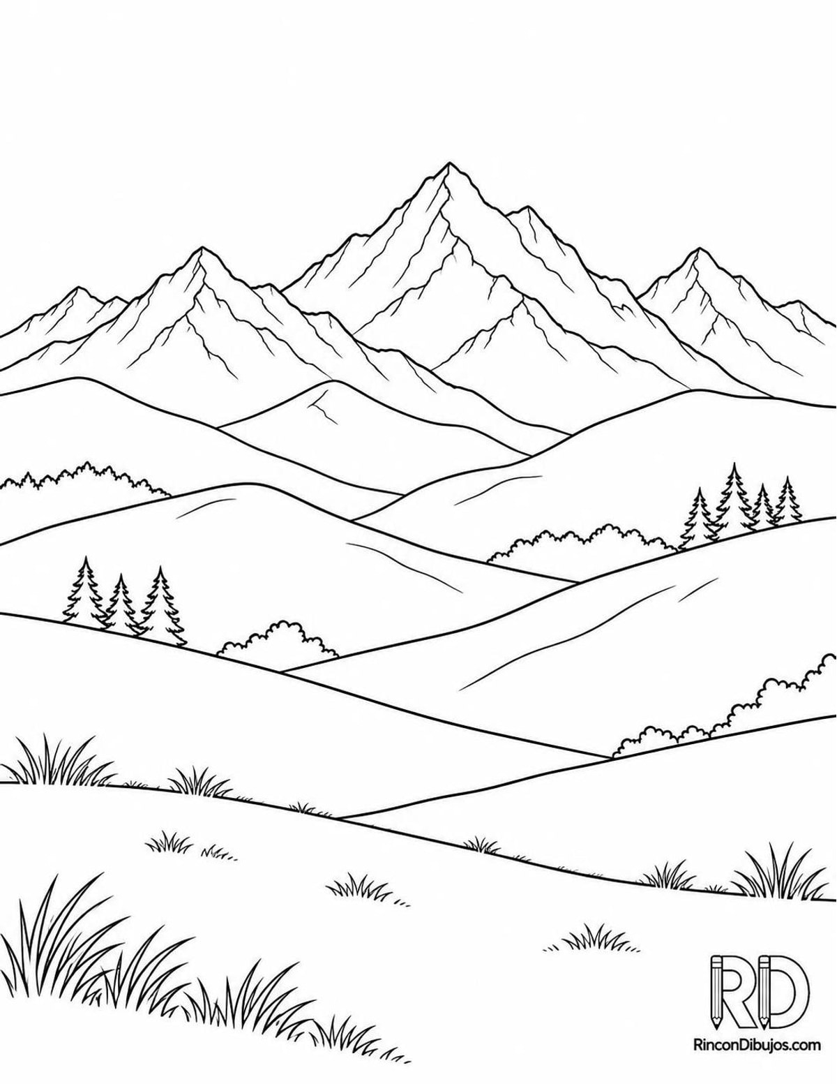 Dibujo de montañas lejanas para colorear Dibujo de montañas lejanas para colorear