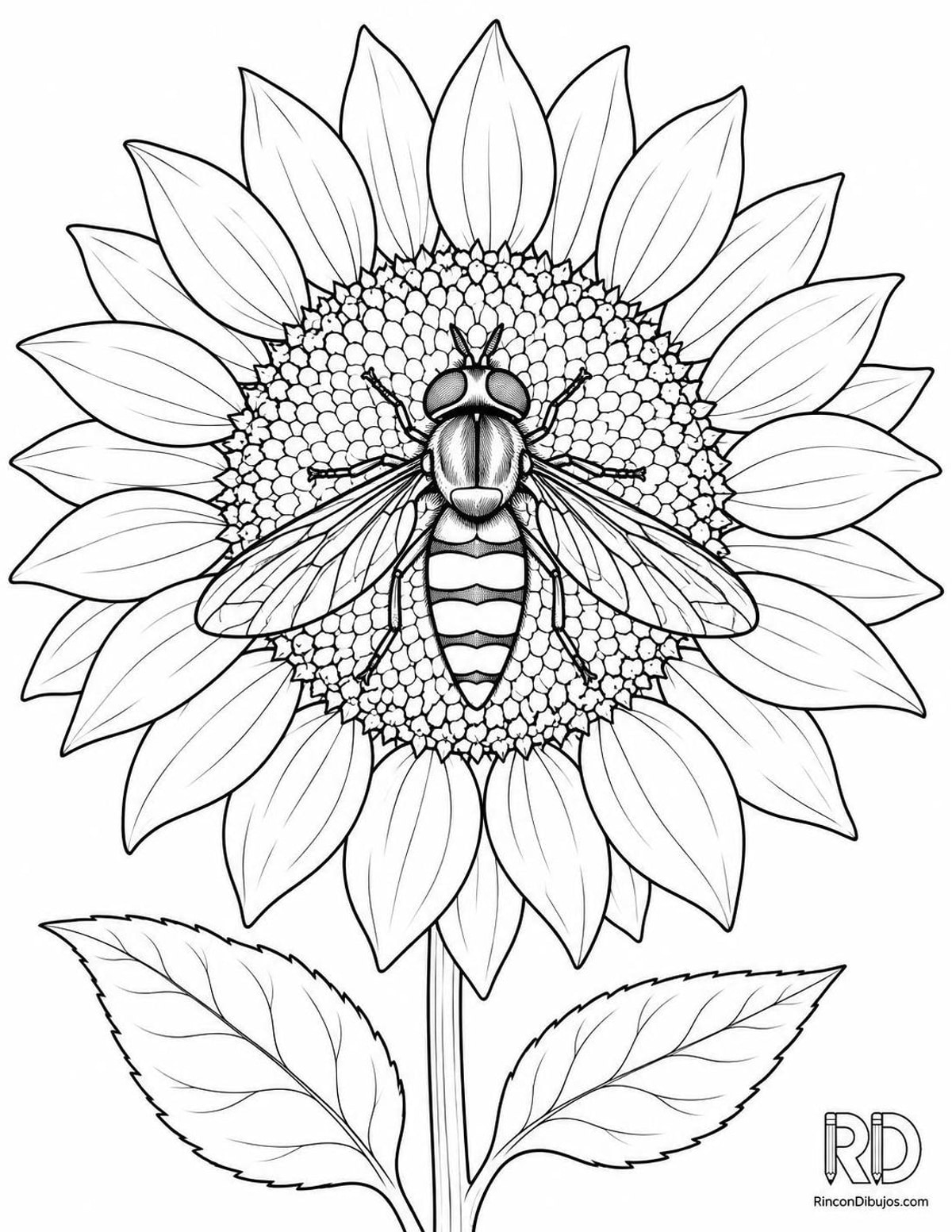 Dibujo de mosca cernidora en girasol para colorear Dibujo de mosca cernidora en girasol para colorear