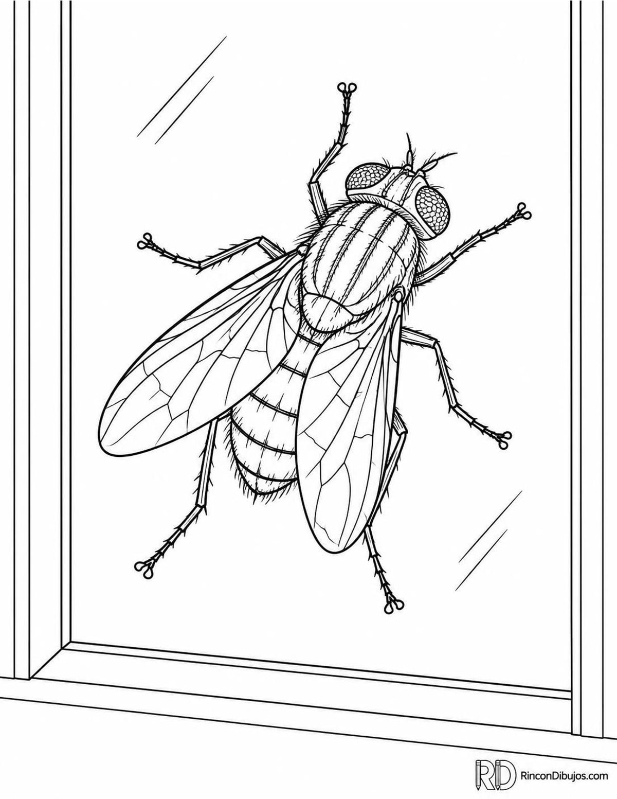 Dibujo de mosca en ventana para colorear Dibujo de mosca en ventana para colorear