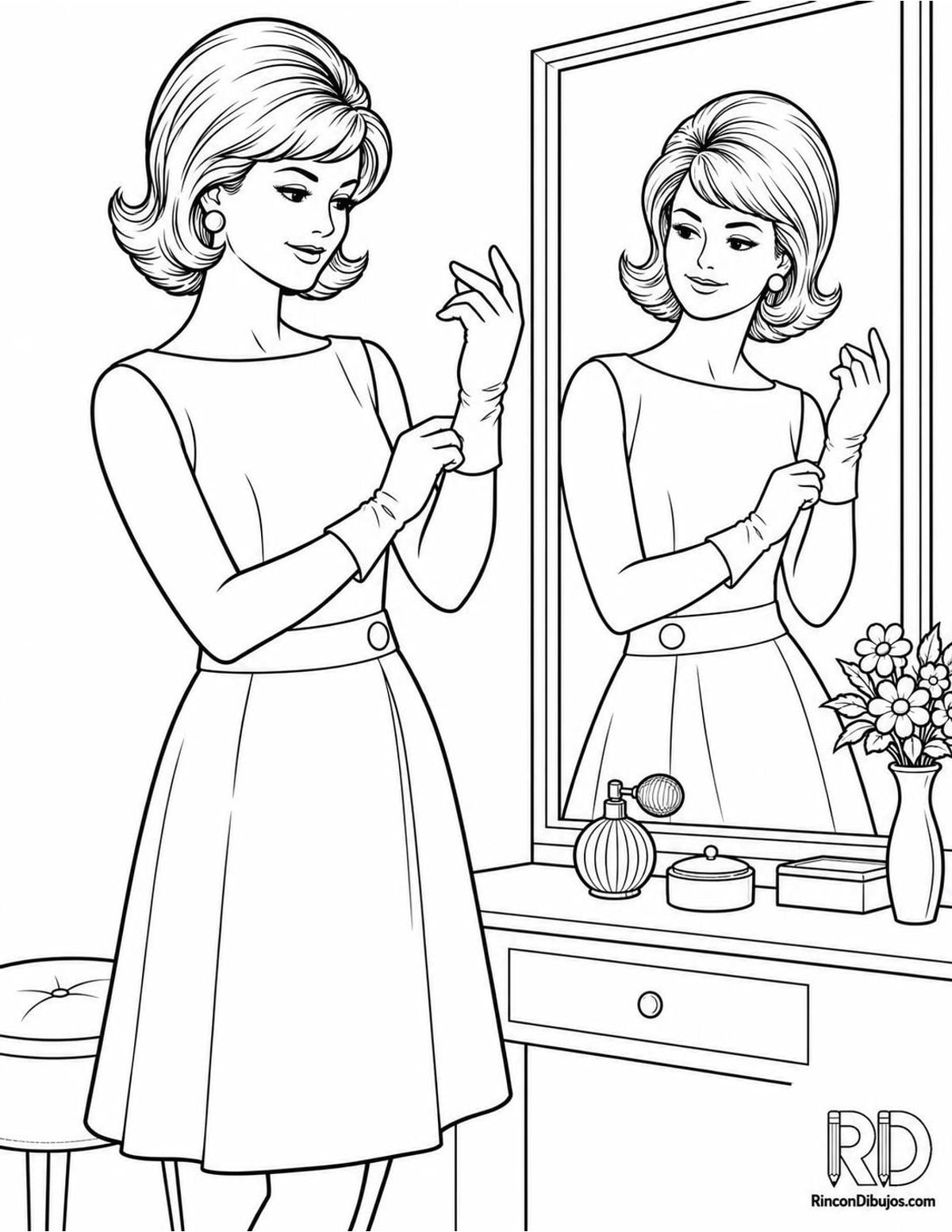 Dibujo de mujer con guantes para colorear Dibujo de mujer con guantes para colorear