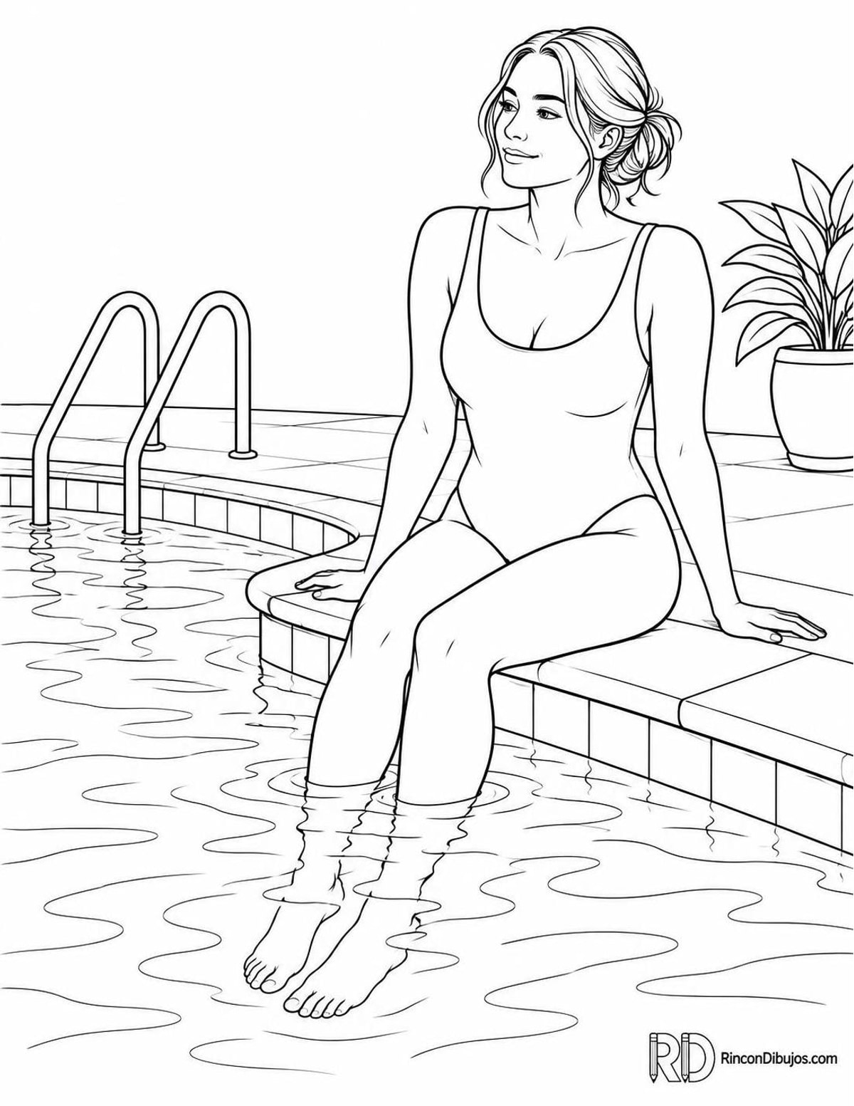 Dibujo de mujer en piscina para colorear Dibujo de mujer en piscina para colorear