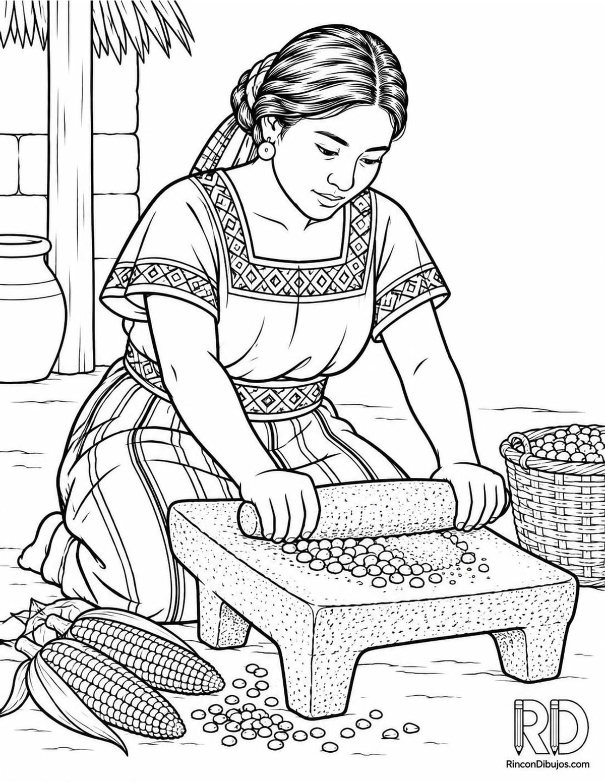 Dibujo de mujer maya moliendo para colorear Dibujo de mujer maya moliendo para colorear