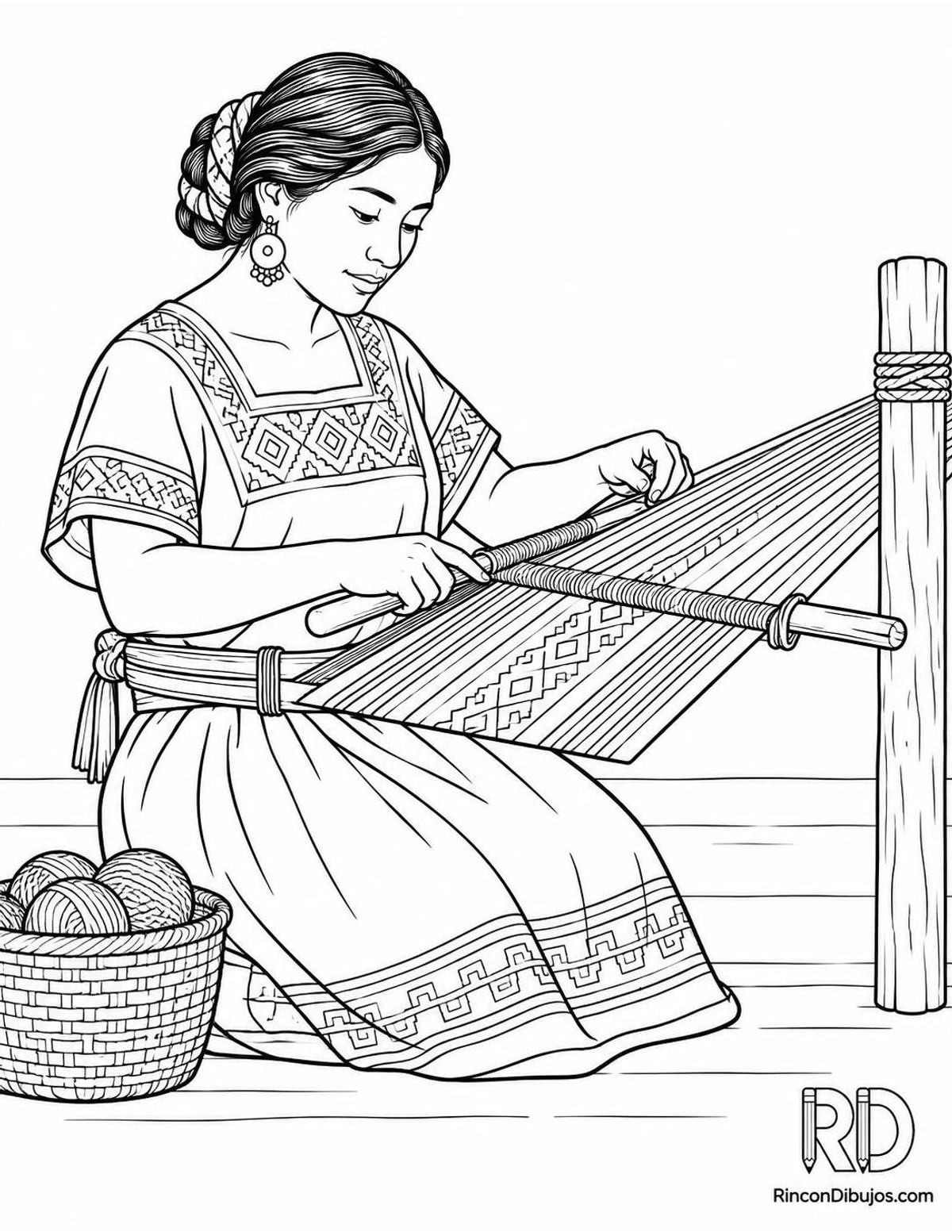 Dibujo de mujer maya tejiendo para colorear Dibujo de mujer maya tejiendo para colorear