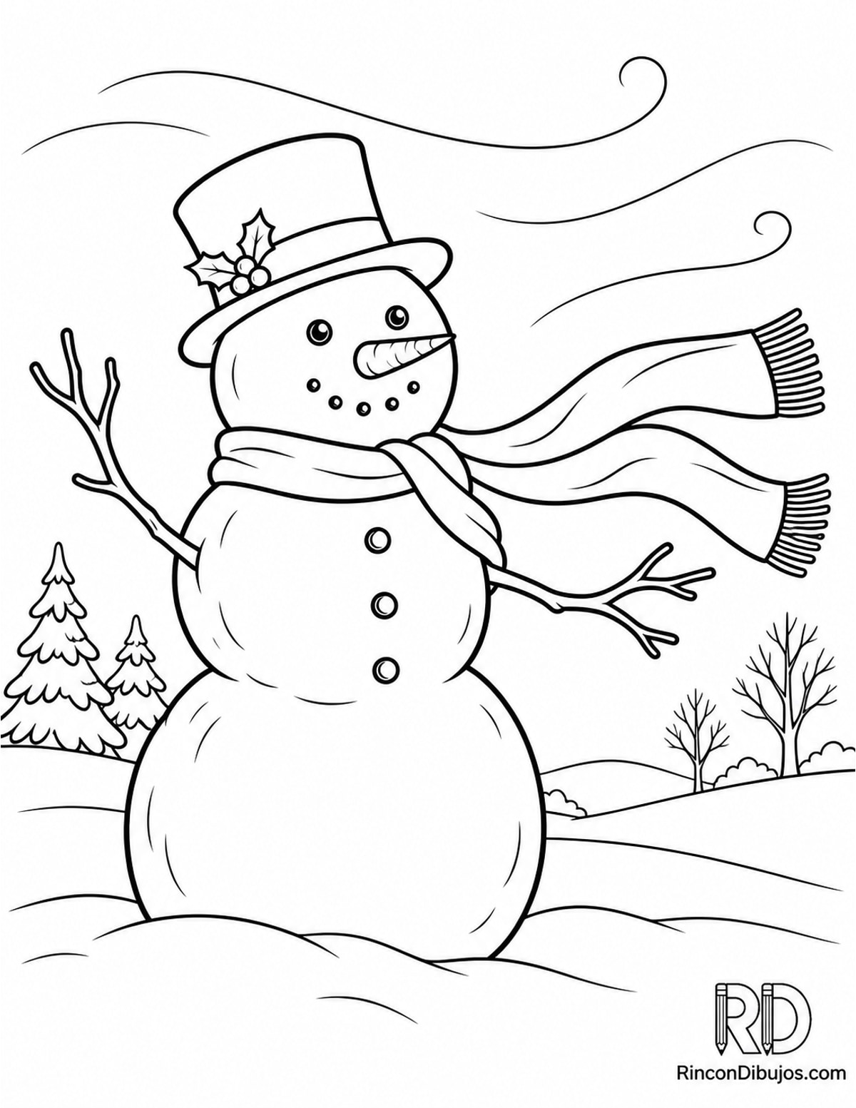 Dibujo de Muñeco de Nieve colina para colorear