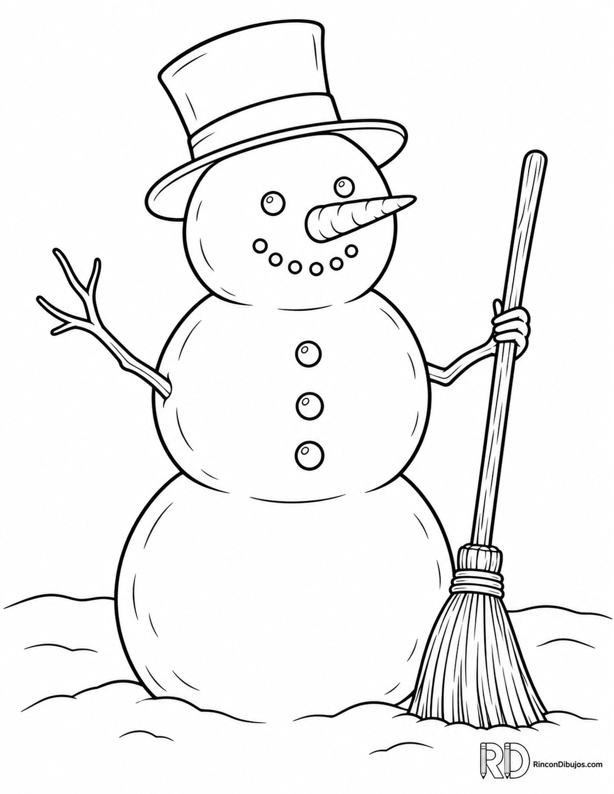 Dibujo de Muñeco de Nieve escoba para colorear