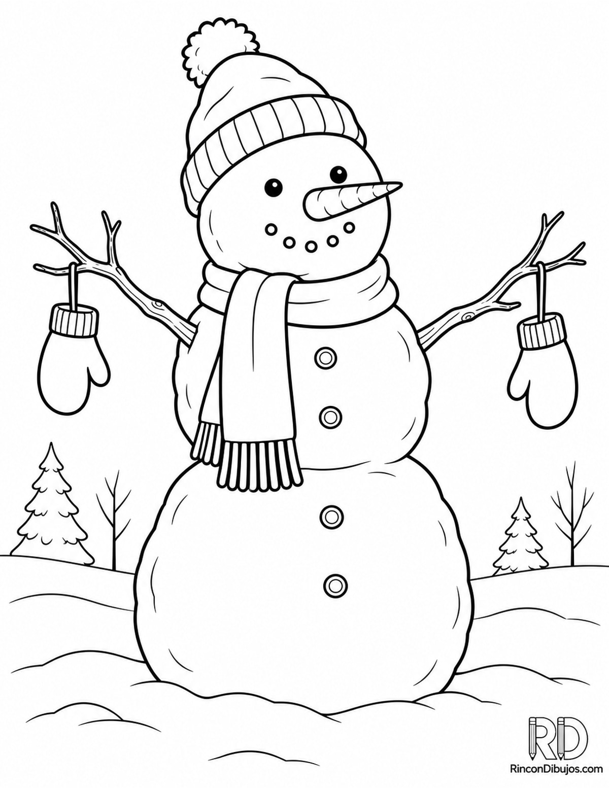 Dibujo de Muñeco de Nieve guantes para colorear