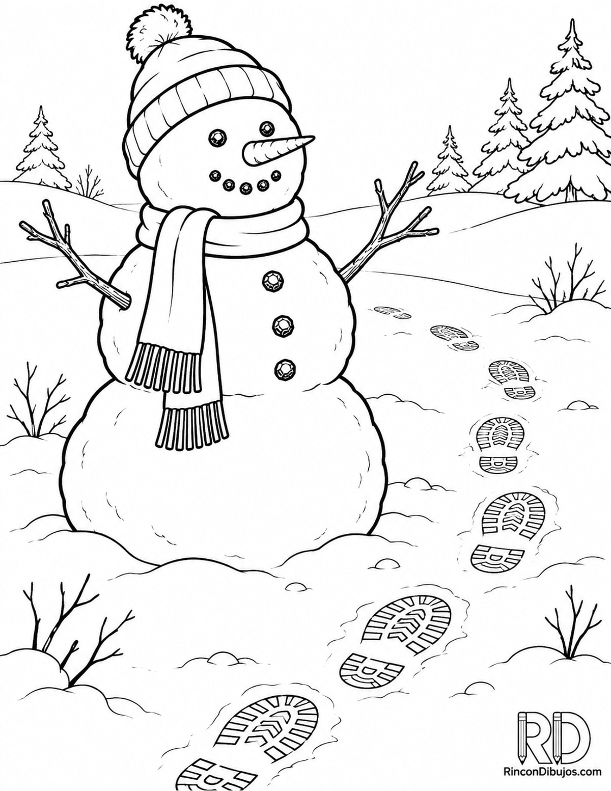 Dibujo de Muñeco de Nieve huellas para colorear