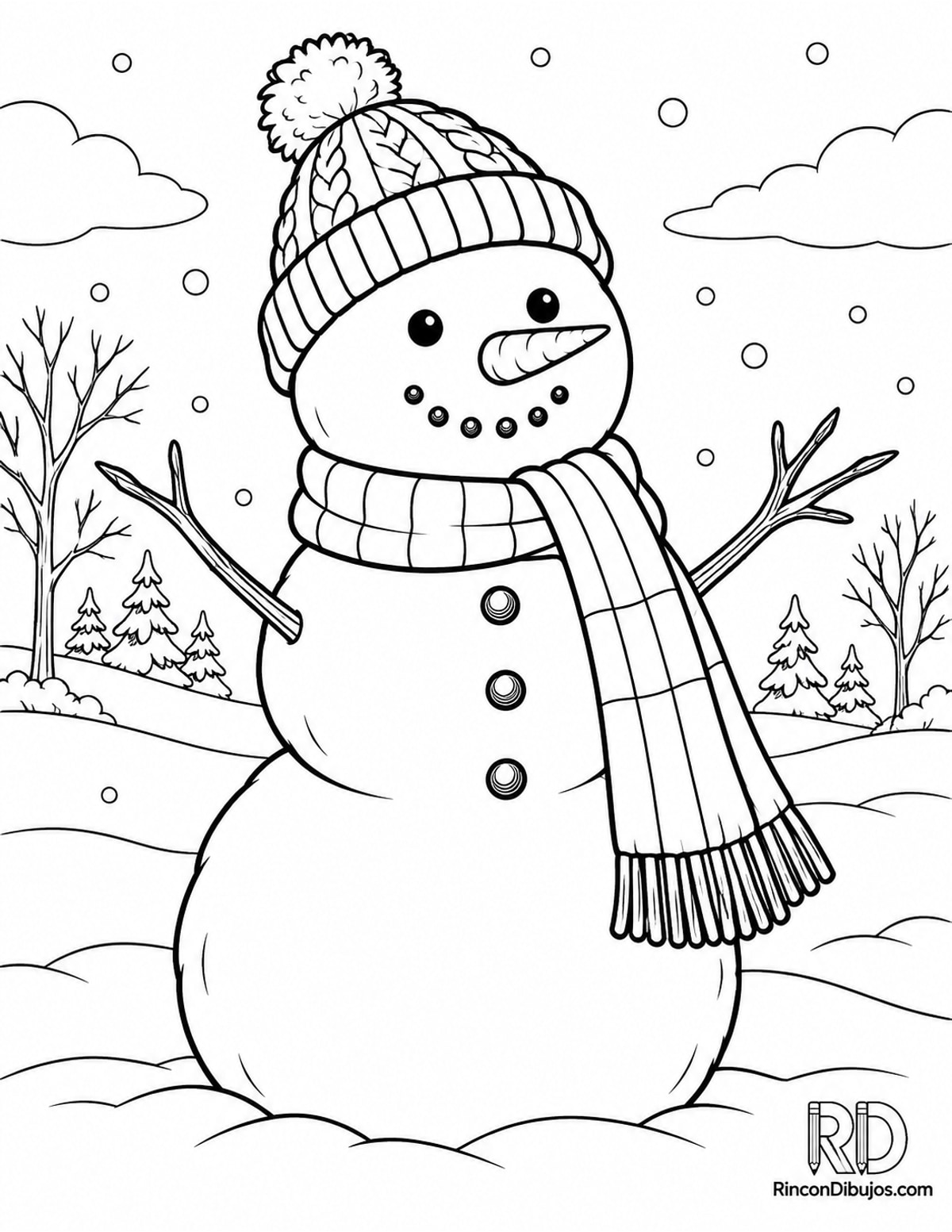 Dibujo de Muñeco de Nieve invierno para colorear