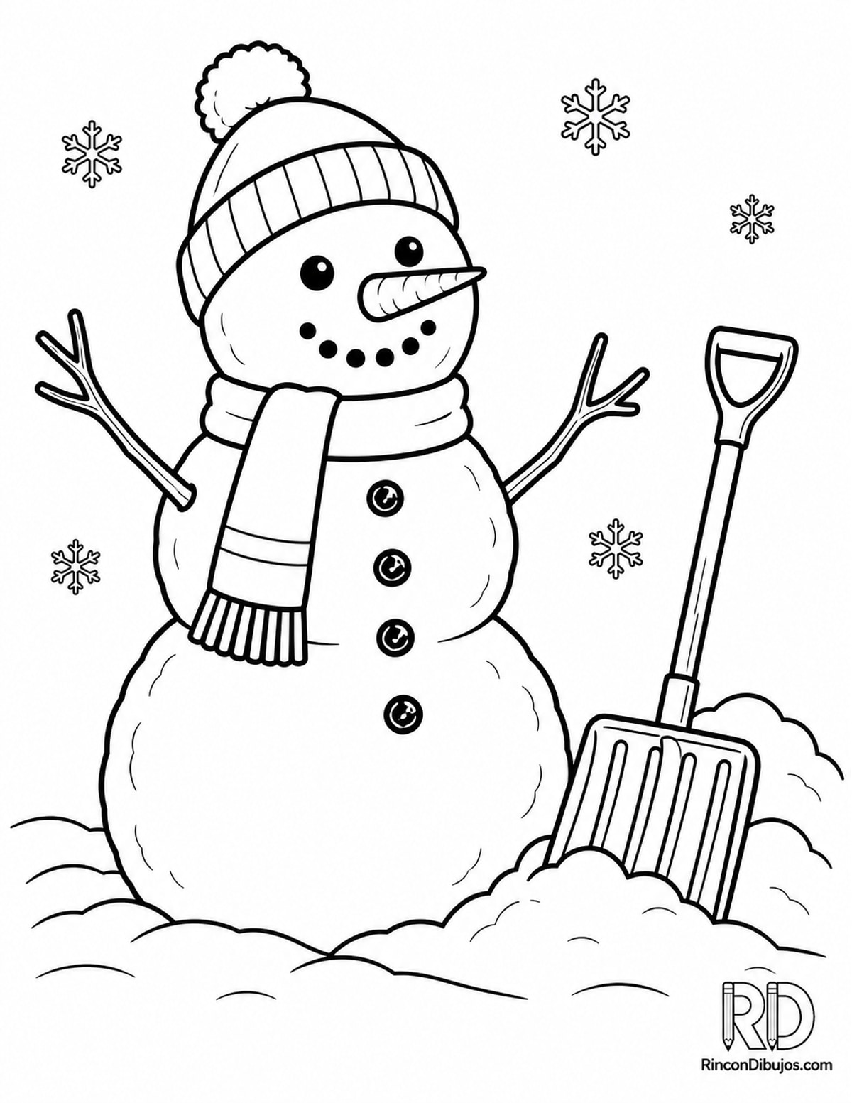 Dibujo de Muñeco de Nieve pala para colorear