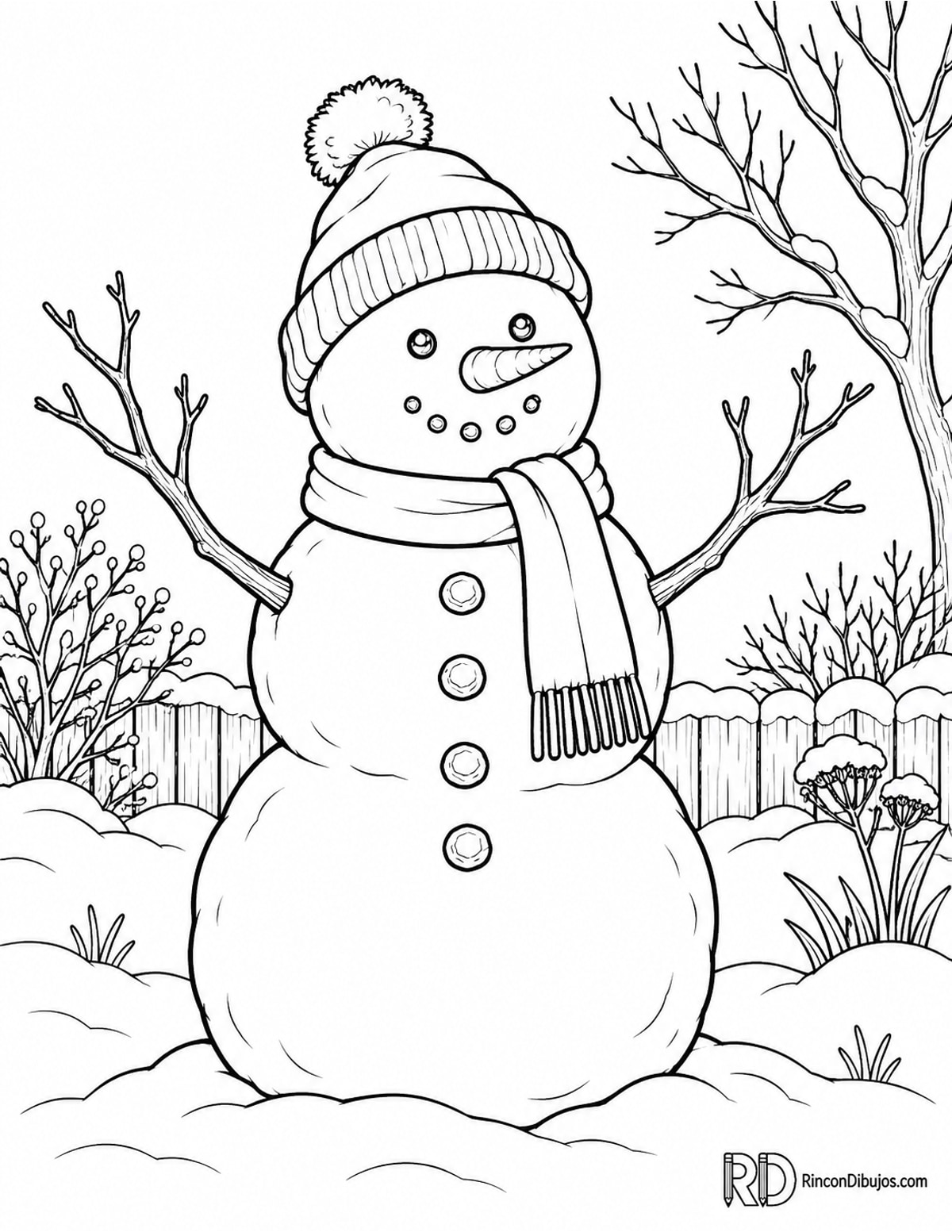 Dibujo de muñeco de nieve para colorear Dibujo de muñeco de nieve para colorear