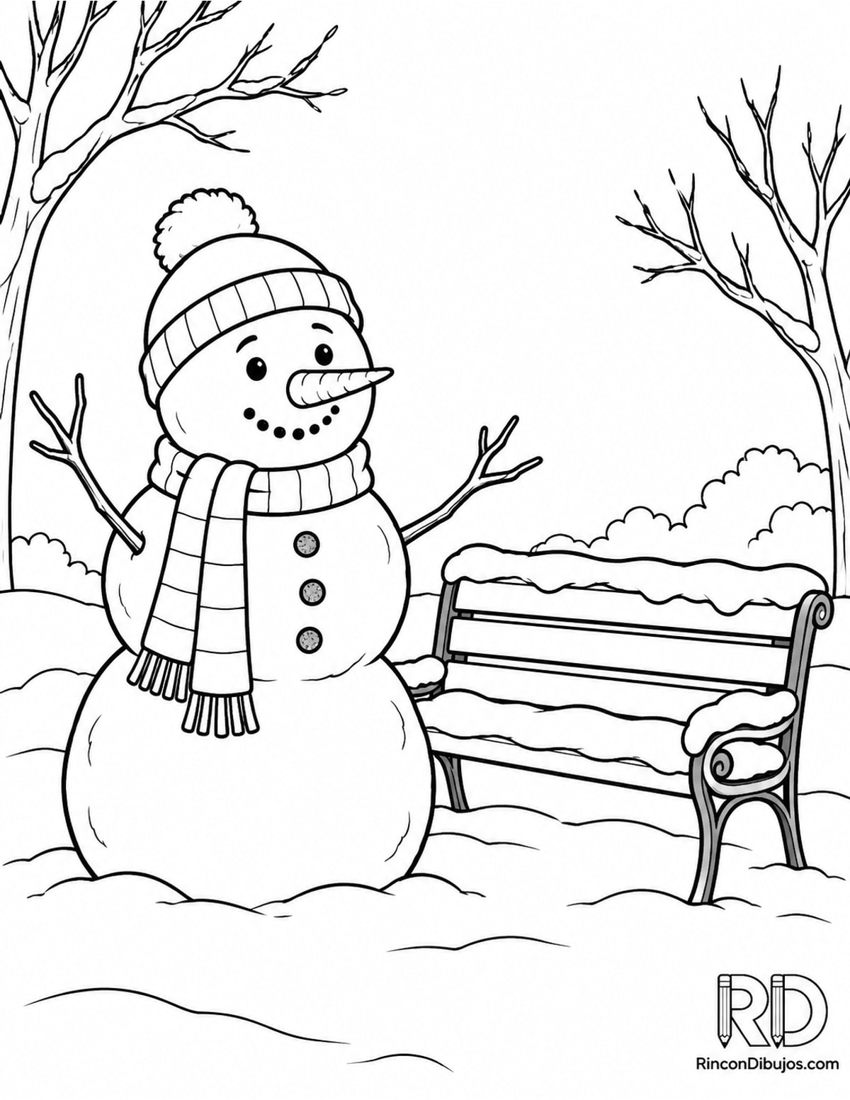 Dibujo de Muñeco de Nieve parque para colorear