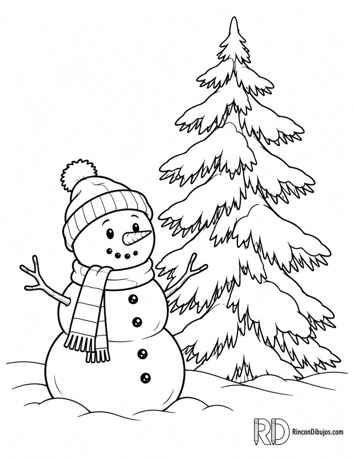 Dibujo de Muñeco de Nieve pino para colorear