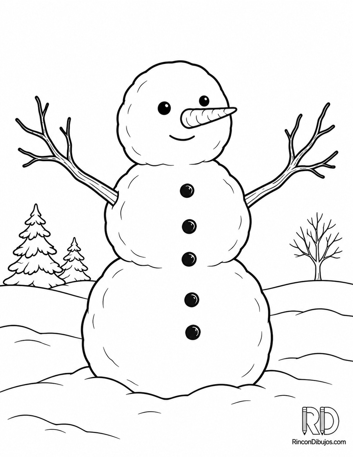 Dibujo de Muñeco de Nieve ramas para colorear