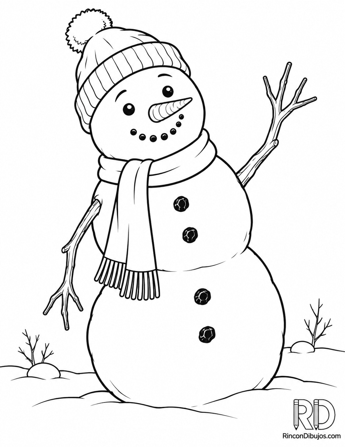 Dibujo de Muñeco de Nieve saludando para colorear