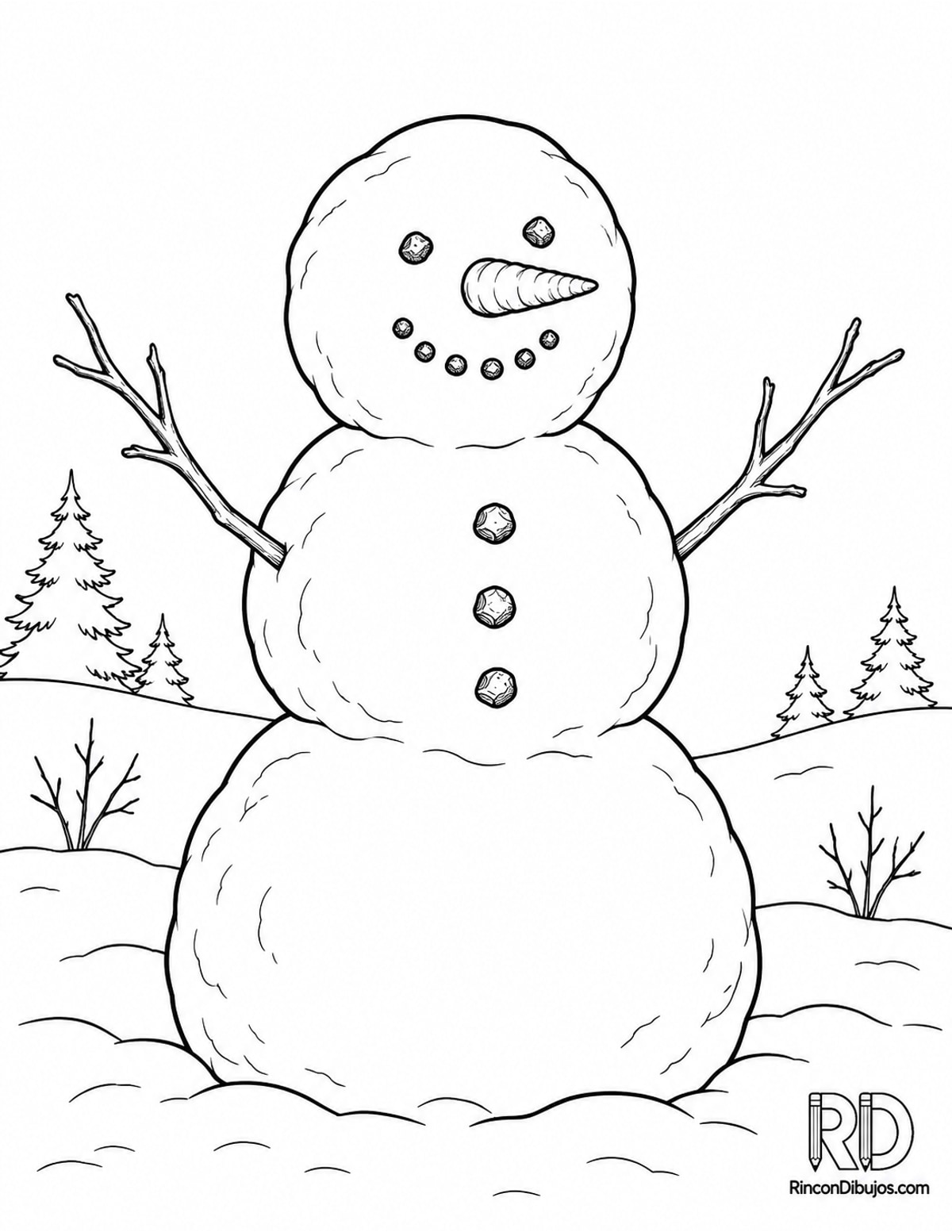 Dibujo de Muñeco de Nieve zanahoria para colorear